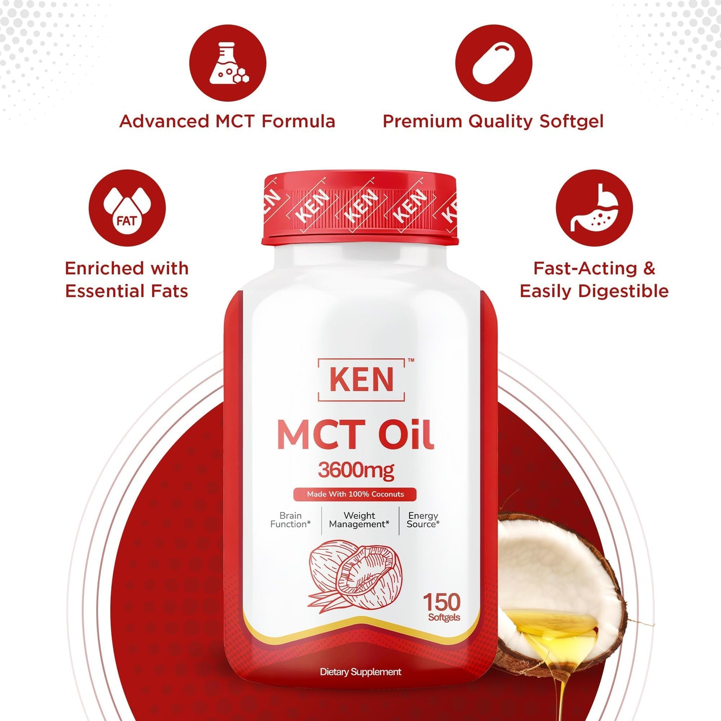 KEN MCT Oil 3600mg Softgel 1 Count