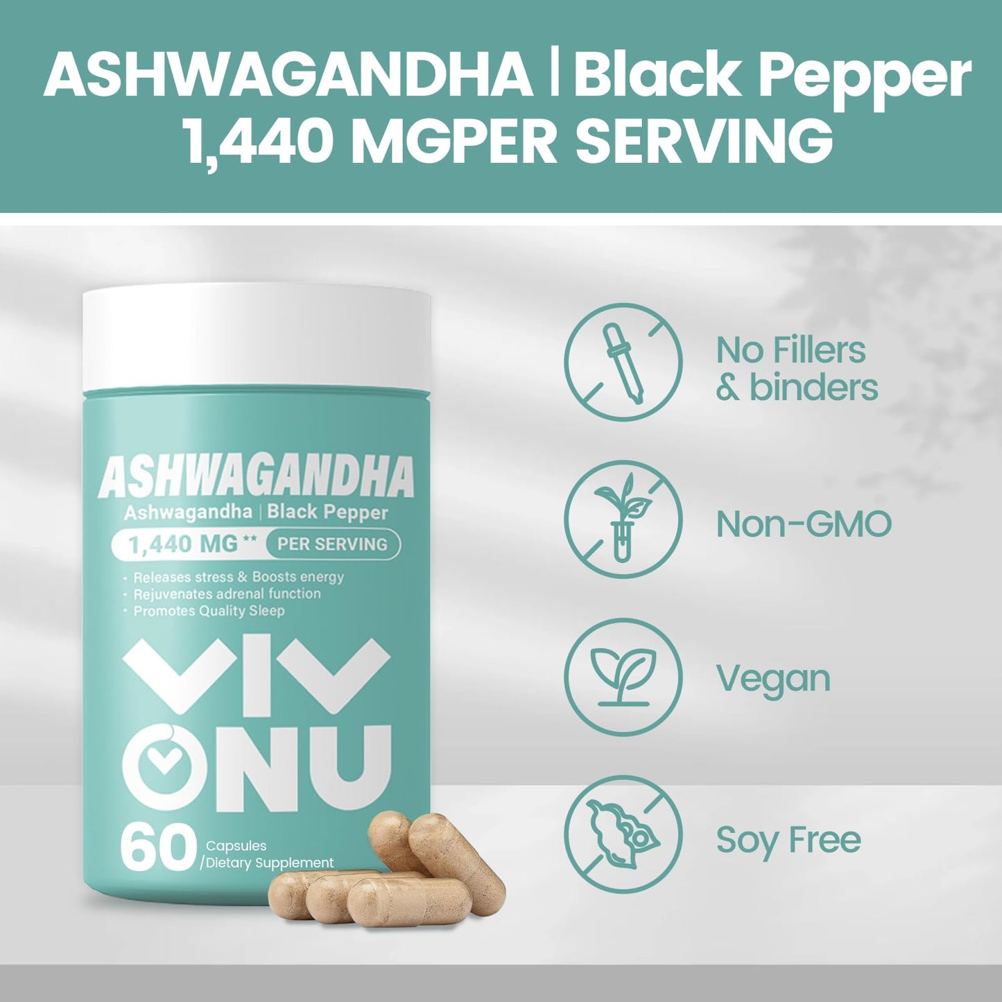 VivoNu Ashwagandha Capsules, 60 Capsules