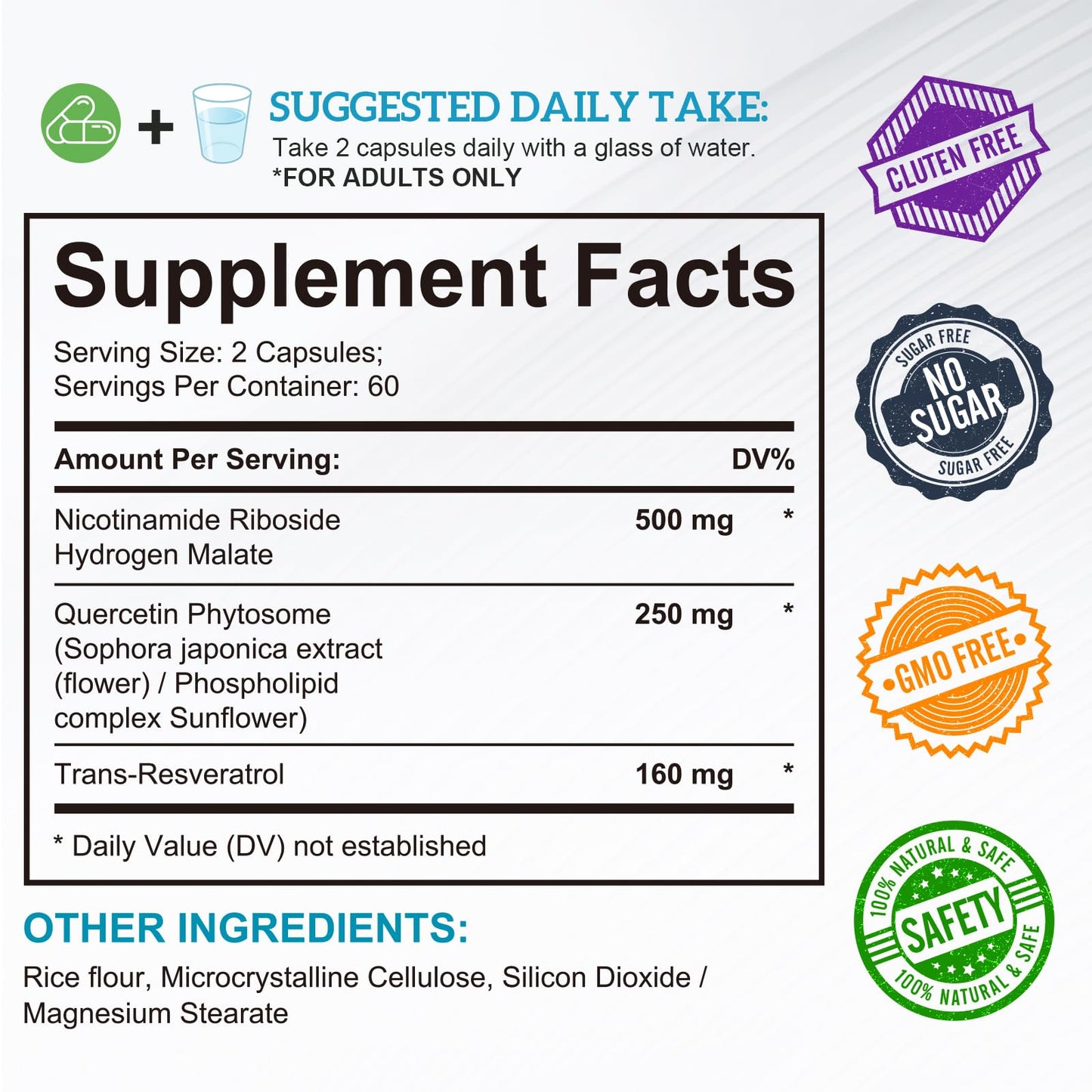 Daiasns NAD+ Liposomal Nicotinamide Riboside with Quercetin and Resveratrol, 910 mg, 120 Capsules