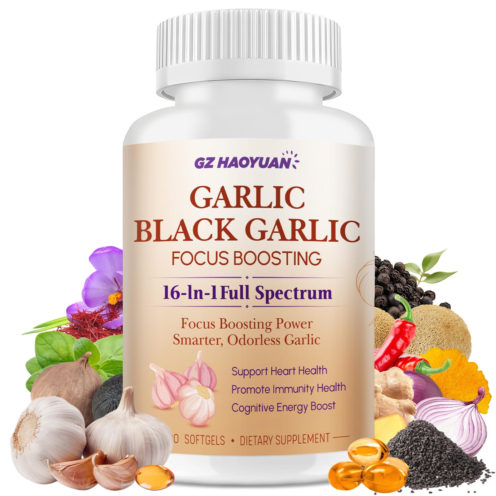 GZ HAOYUAN Odorless Garlic & Black Garlic Softgels 120 Count