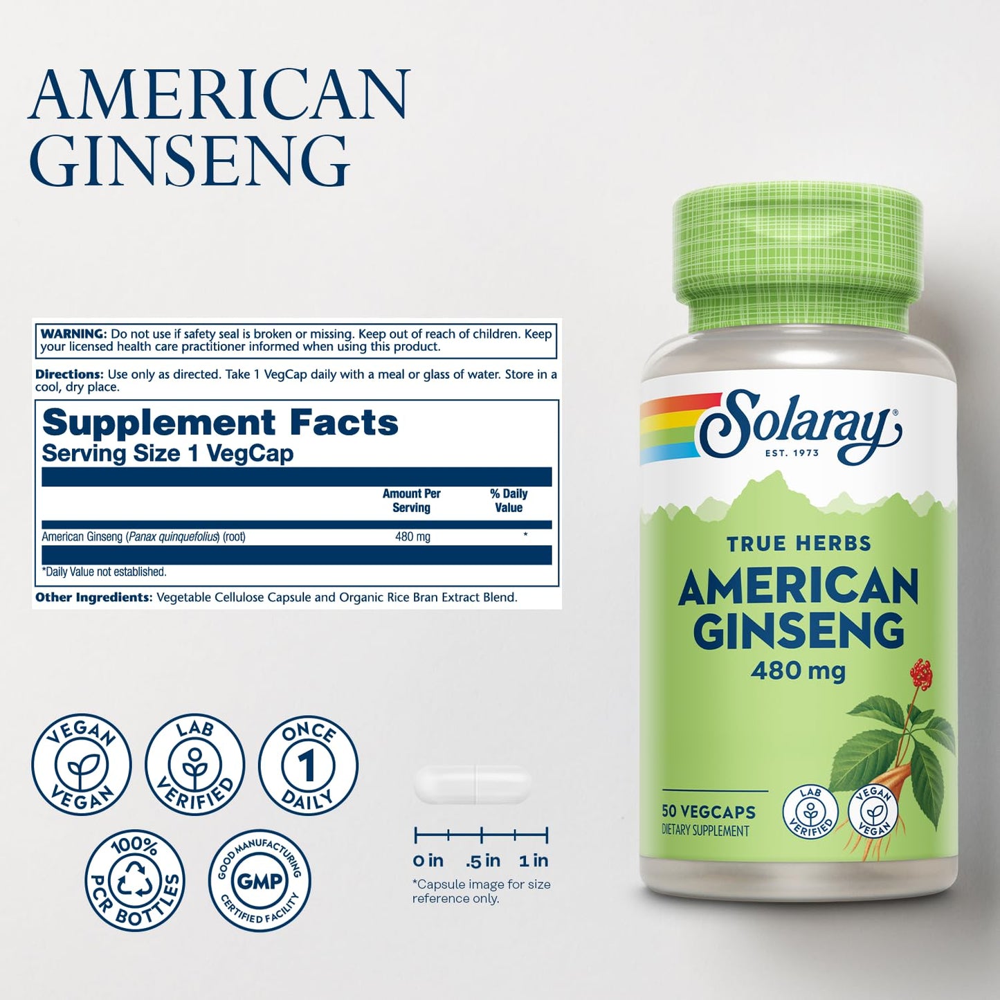 Solaray American Ginseng 480 mg Capsules, 50 Count