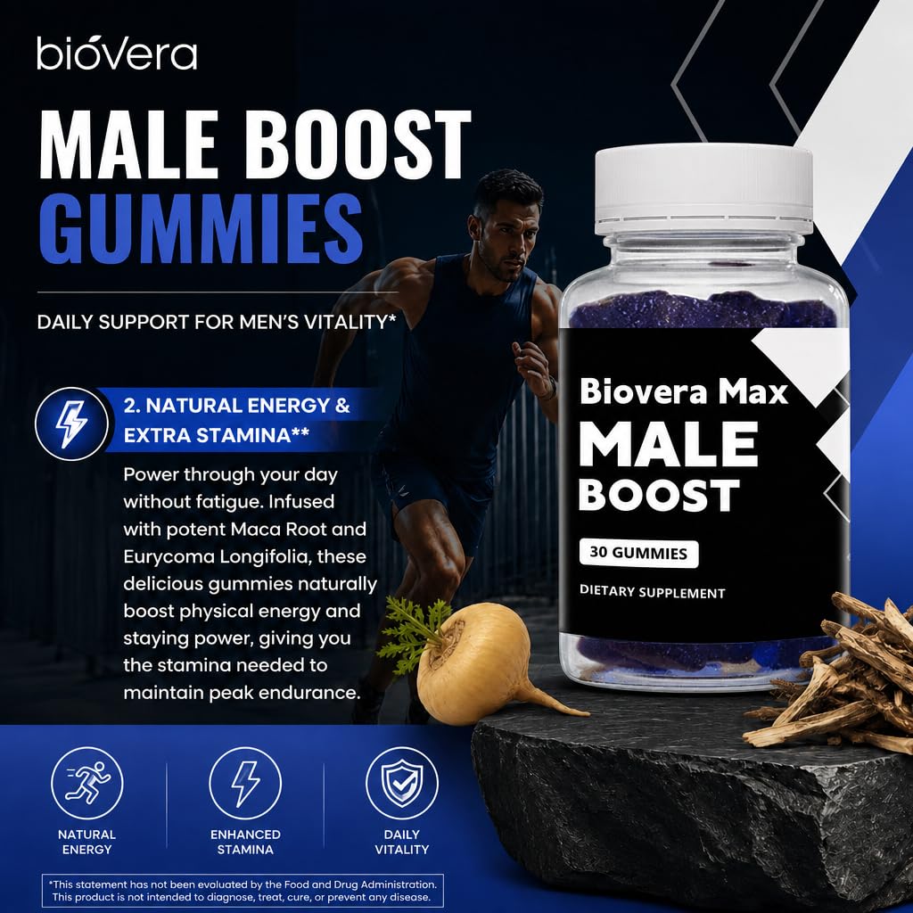 Biovera Max BioVera Male Boost Gummies for Men's Vitality, Stamina & Energy Gummy, 4.23