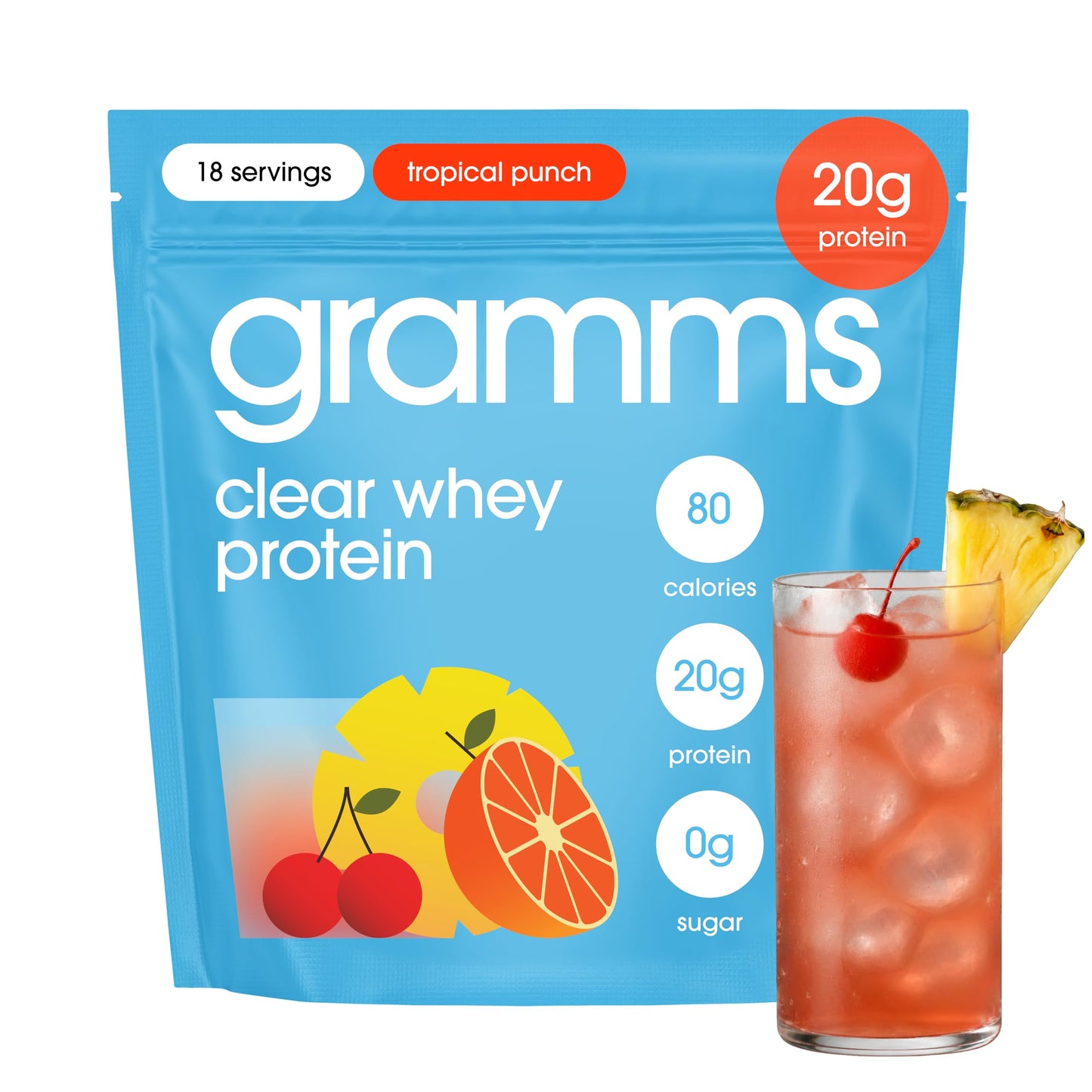 GRAMMS Clear Protein Powder Tropical Punch, 160 oz