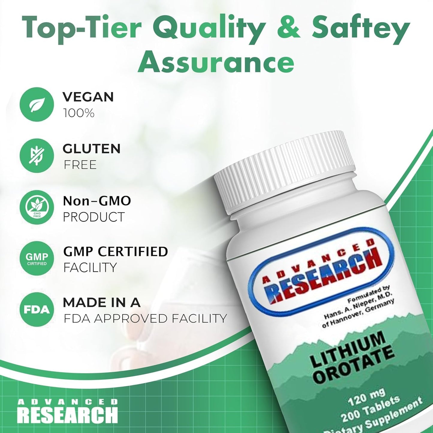 NCI Advanced Research Lithium Ootate 120 Mg Tablets, 200 Tablets (Pack of 2)