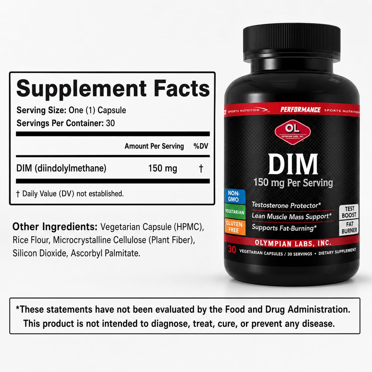 Olympian Labs DIM 150mg Diindolylmethane Supplement Capsules, 30 Capsules