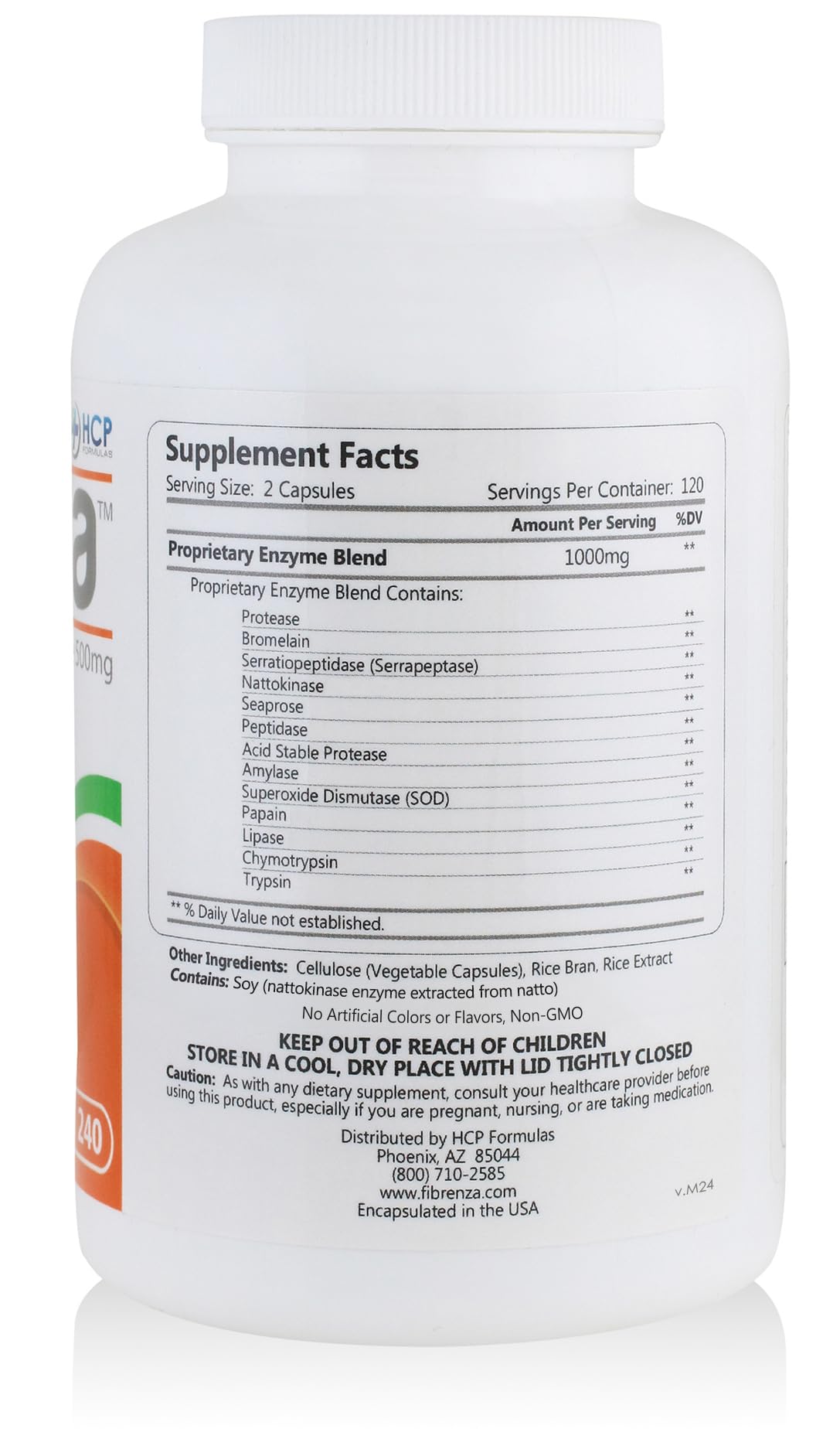 HCP Formulas Fibrenza Systemic Enzyme Complex with Fibrinolytic & Proteolytic Enzymes Dietary Supplement 240 Capsules