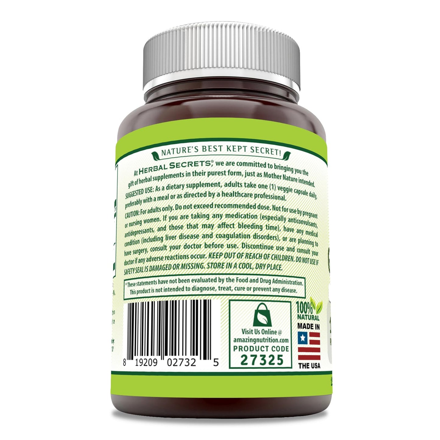 Herbal Secrets Ginkgo Biloba Double Strength Supplement Capsules, 120 Count