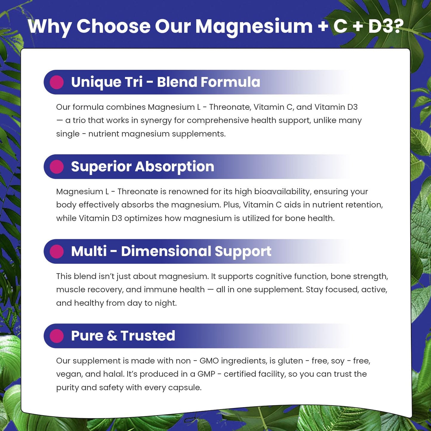 MQKQ VDD Magnesium L-Threonate Vitamin C & D3 Capsules 120 Count