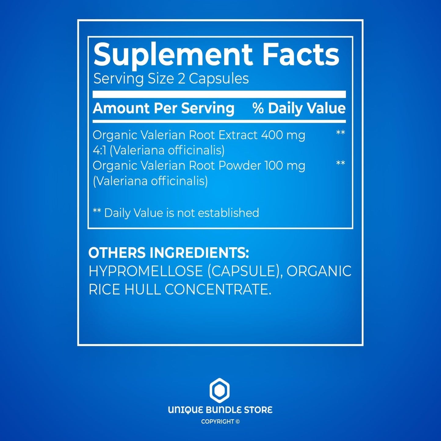 Unique Bundle Store Valerian Root 500mg Capsules, 200 Count