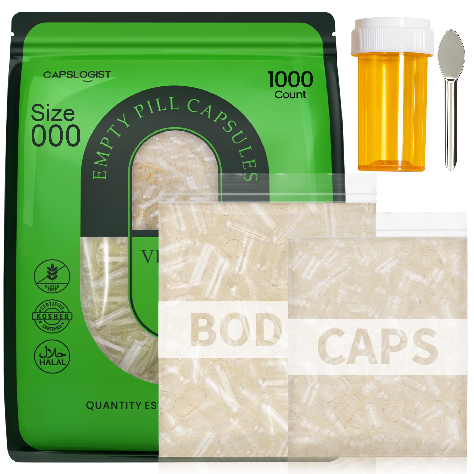 CAPSLogist Premium Vegan Empty Capsules Size 000, 1000 Count