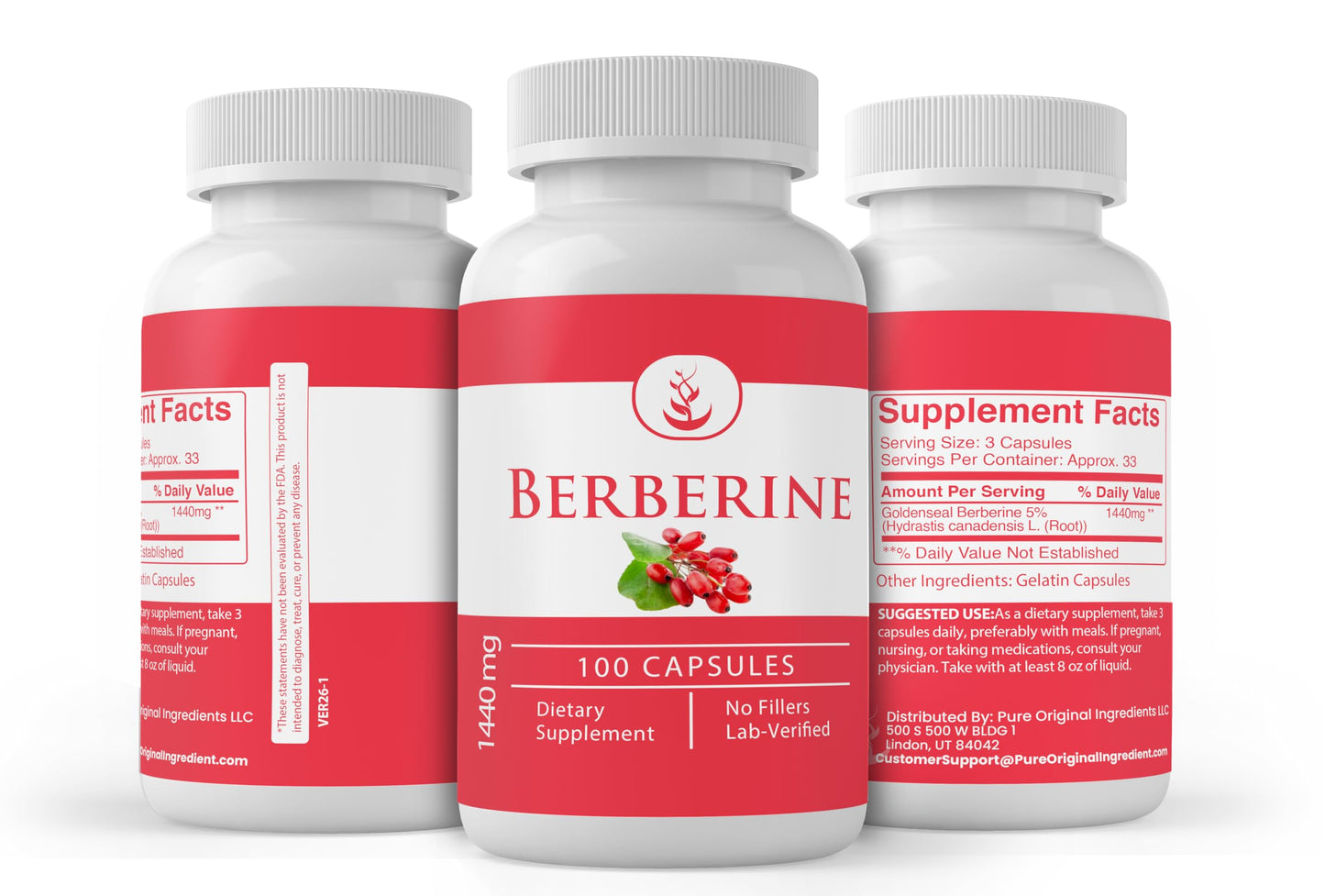 Pure Original Ingredients Berberine Capsules, 100 Count