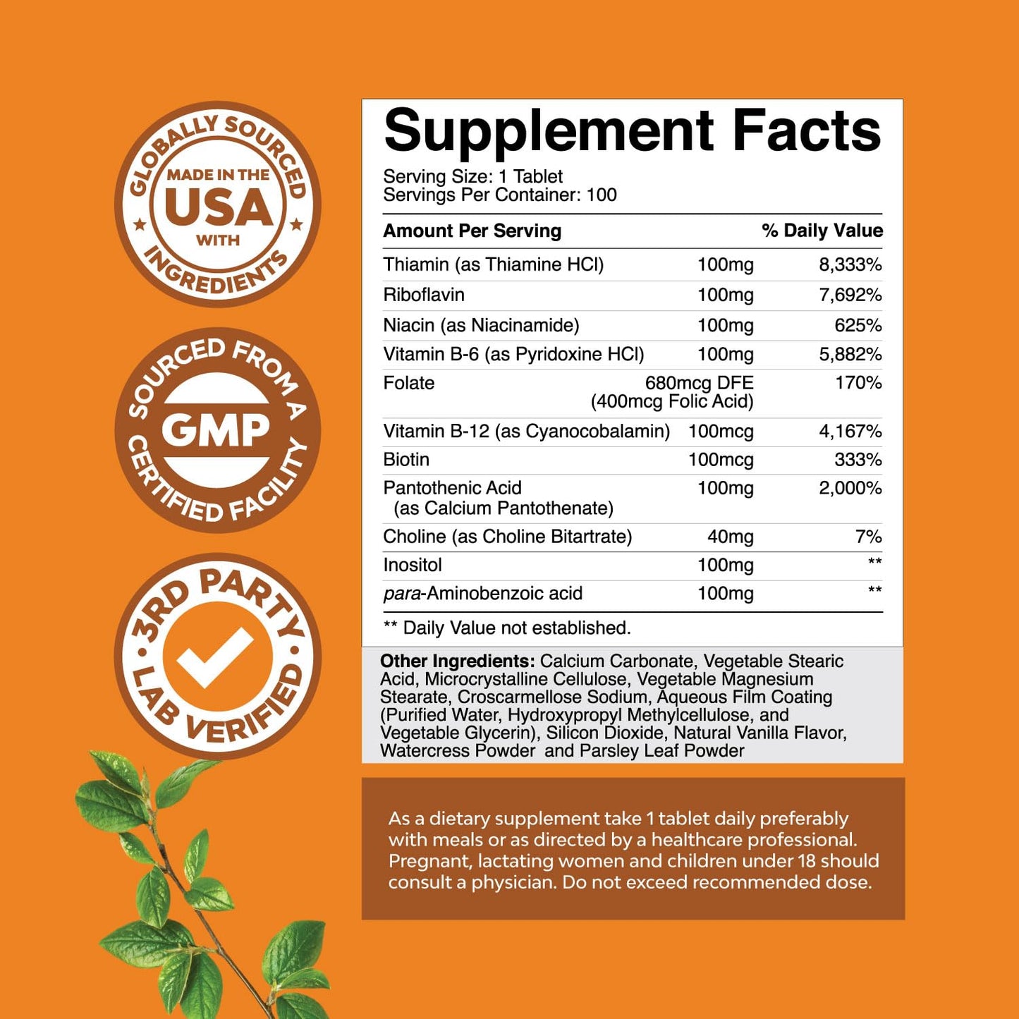 Natures Craft Vitamin B Complex Tablets 100 Count