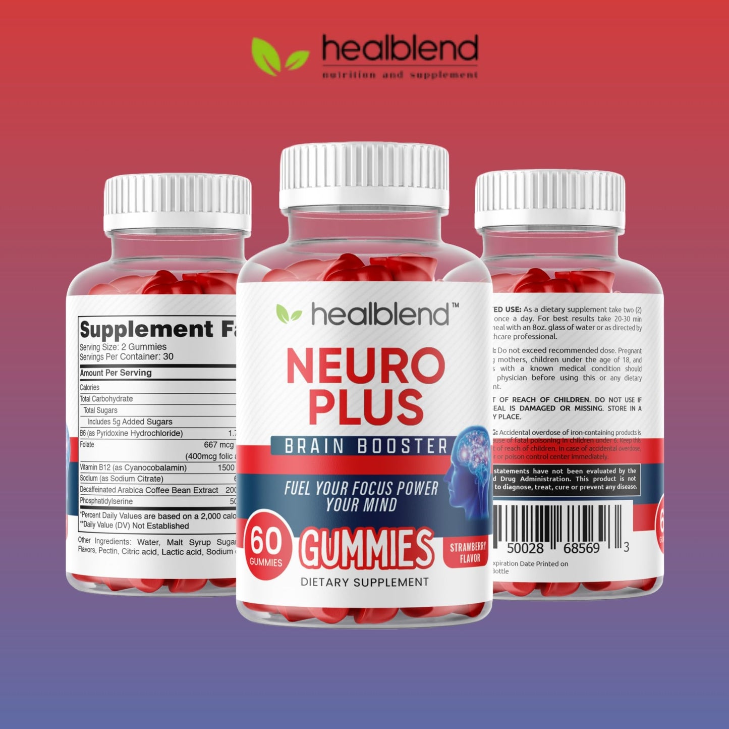 Healblend Neuro Plus Brain Booster Gummies 60 Count