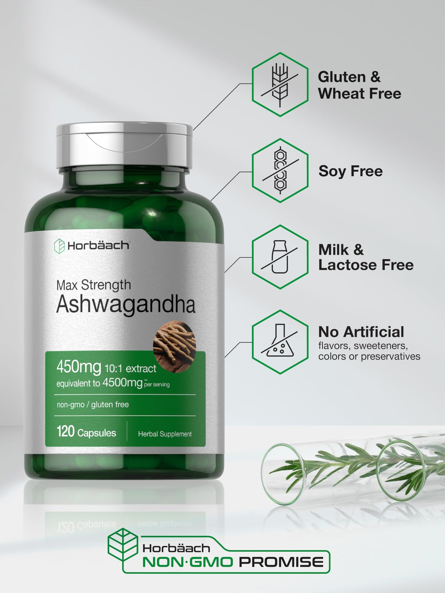 Horbäach Ashwagandha Supplement Capsules 120 Count