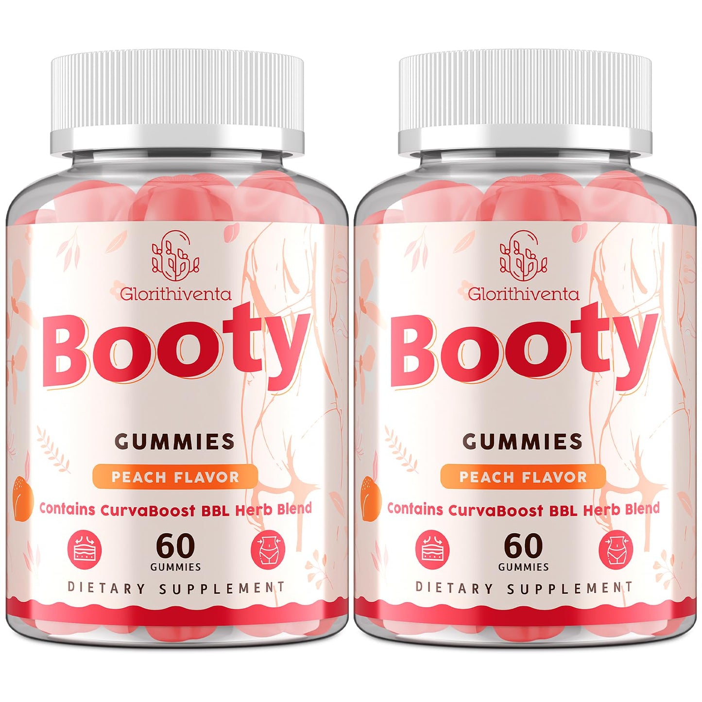 Glorithiventa Booty Gummies for Women, BBL Gummies Contains CurvaBoost BBL Herb Blend & Creatine Monohydrate for Booty, Curves & Energy, Zero Sugar, Vegan, Peach Flavor, 120 Gummies