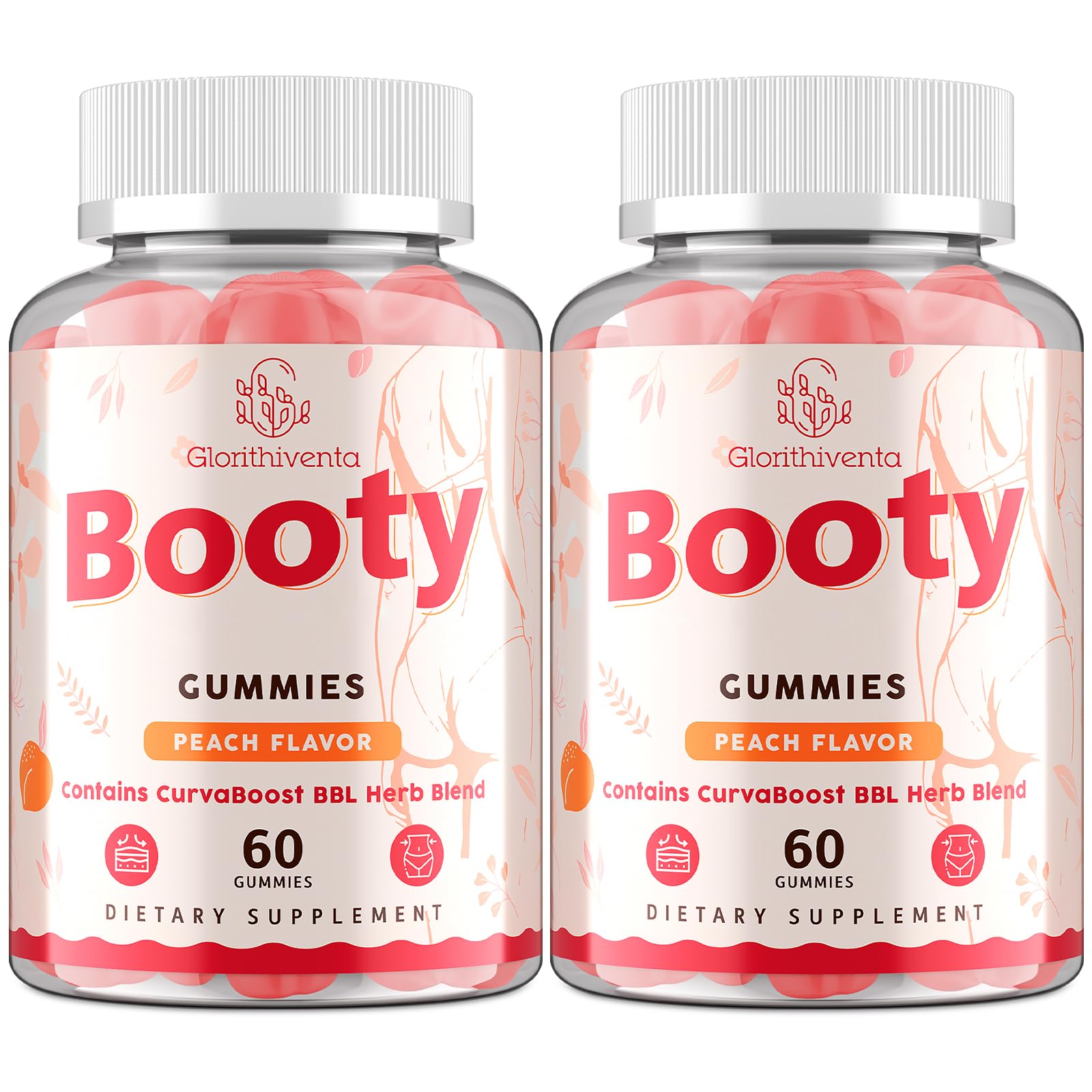 Glorithiventa Booty Gummies for Women, BBL Gummies Contains CurvaBoost BBL Herb Blend & Creatine Monohydrate for Booty, Curves & Energy, Zero Sugar, Vegan, Peach Flavor, 120 Gummies
