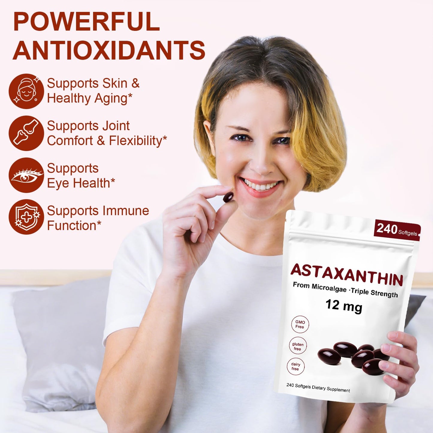 ZEYARUIBO Astaxanthin 12mg Antioxidant Supplements Capsules, 240 Count