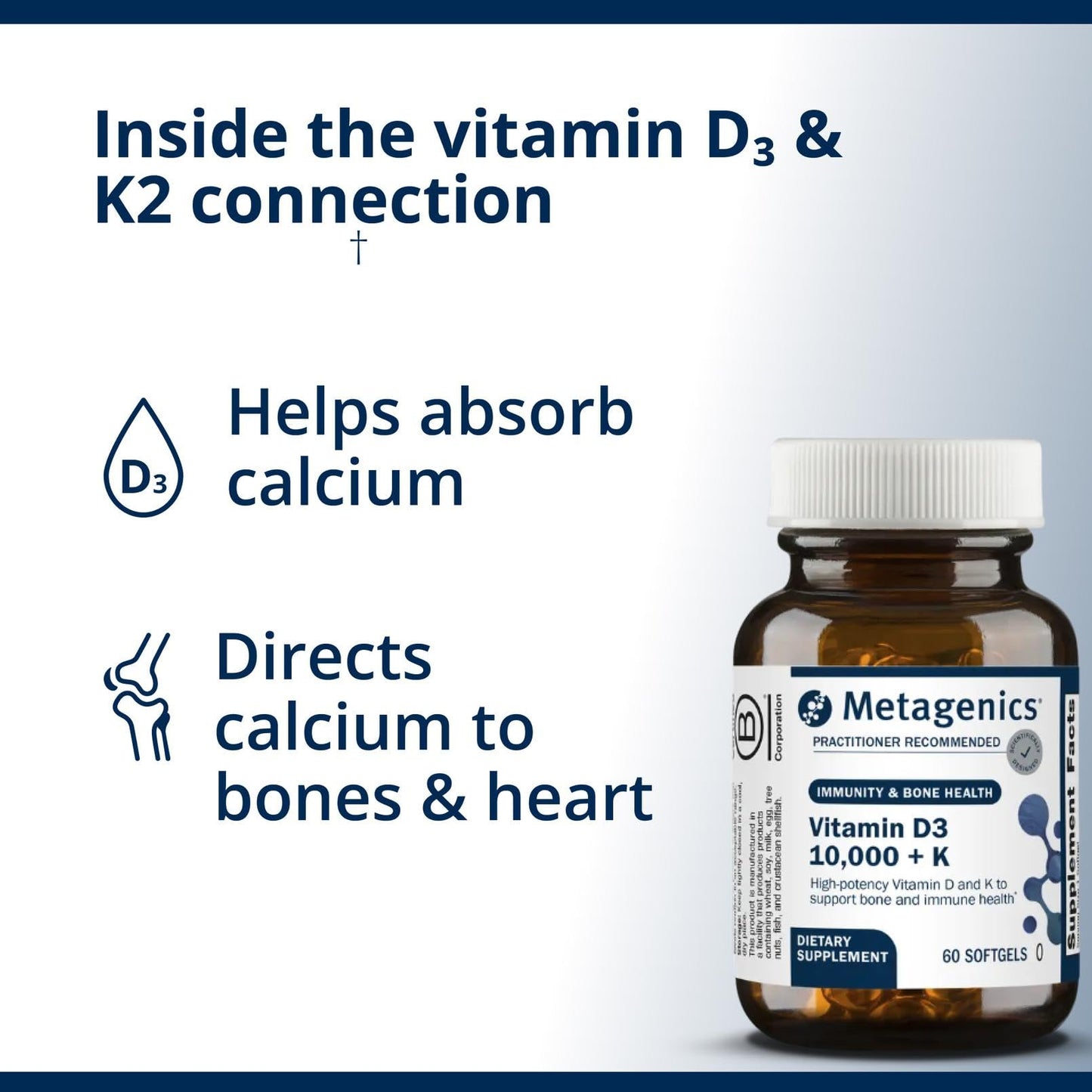 Metagenics Vitamin D3 and K2 10,000 IU with MK-7 Softgels, 60 Count