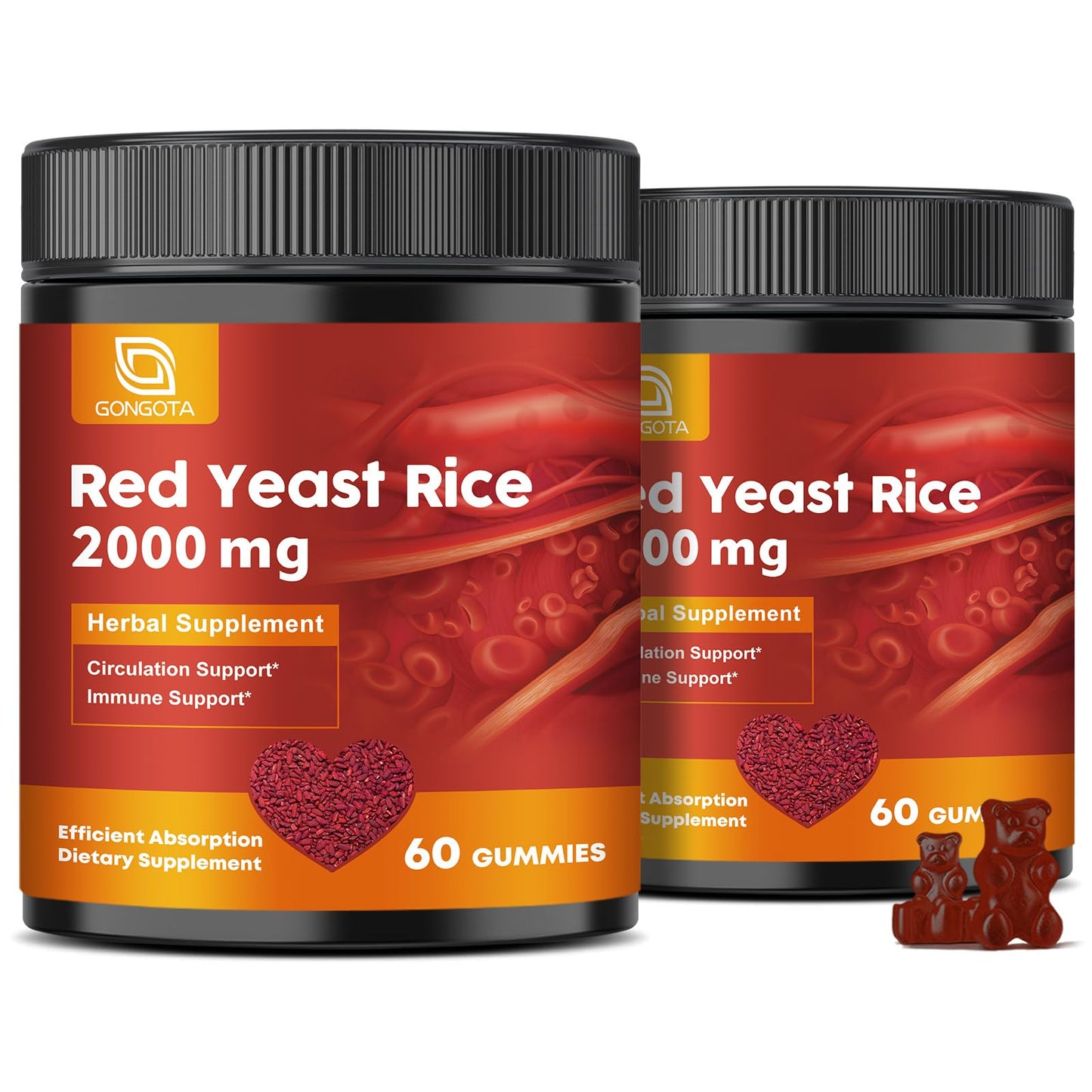 GONGOTA Red Yeast Rice 2000mg with CoQ10 Gummies, 120 Count