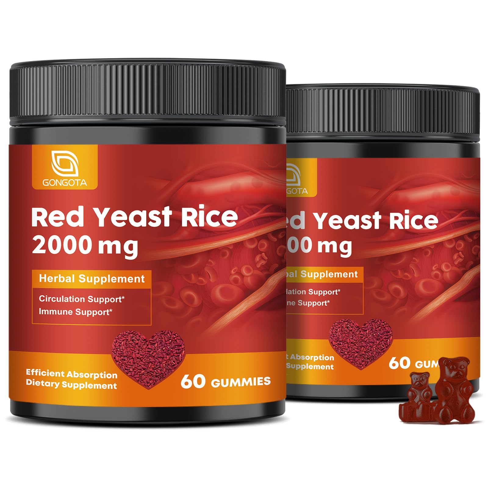 GONGOTA Red Yeast Rice 2000mg with CoQ10 Gummies, 120 Count