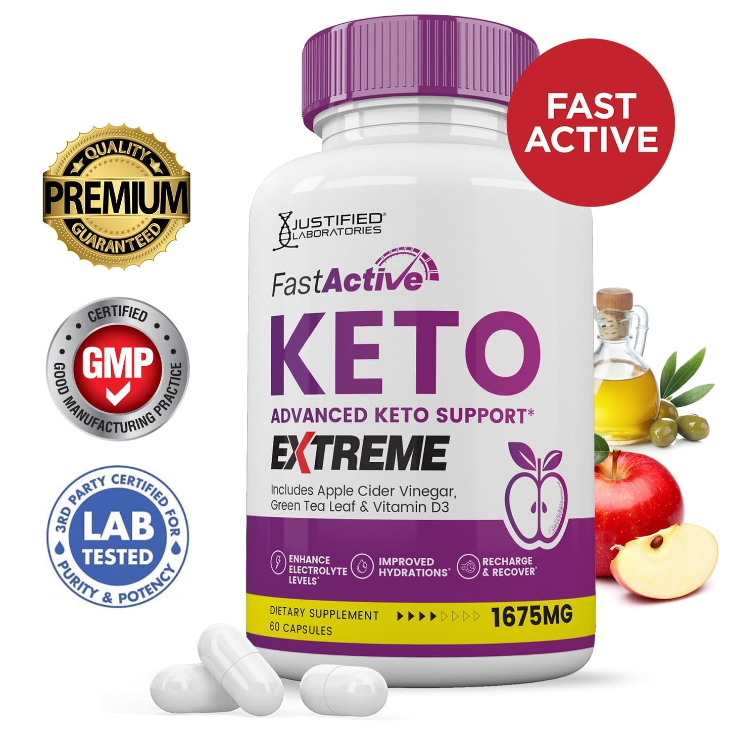 Justified Laboratories Fast Active Keto ACV Extreme 1675MG 60 Capsules