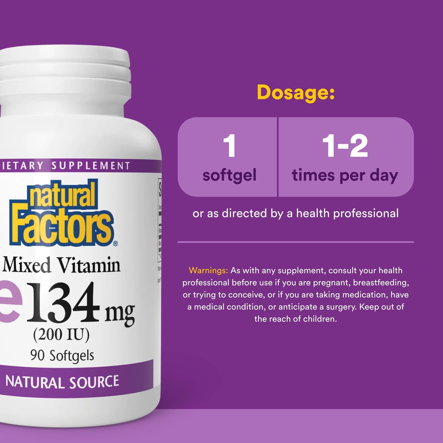 Natural Factors Mixed Vitamin E 134 mg (200 IU) Softgels, 90 Count