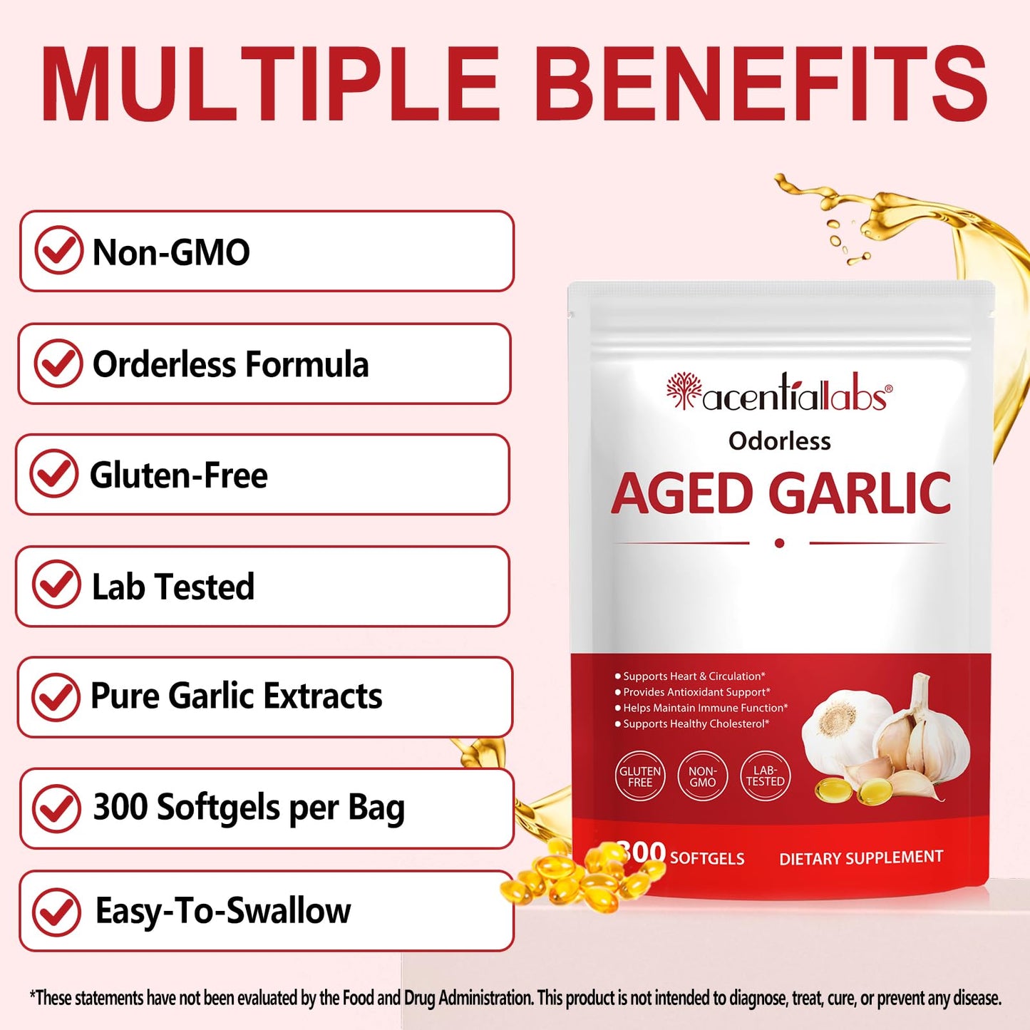 O.SECERT Odorless Garlic Softgels 500mg Per Serving, 300 Softgels
