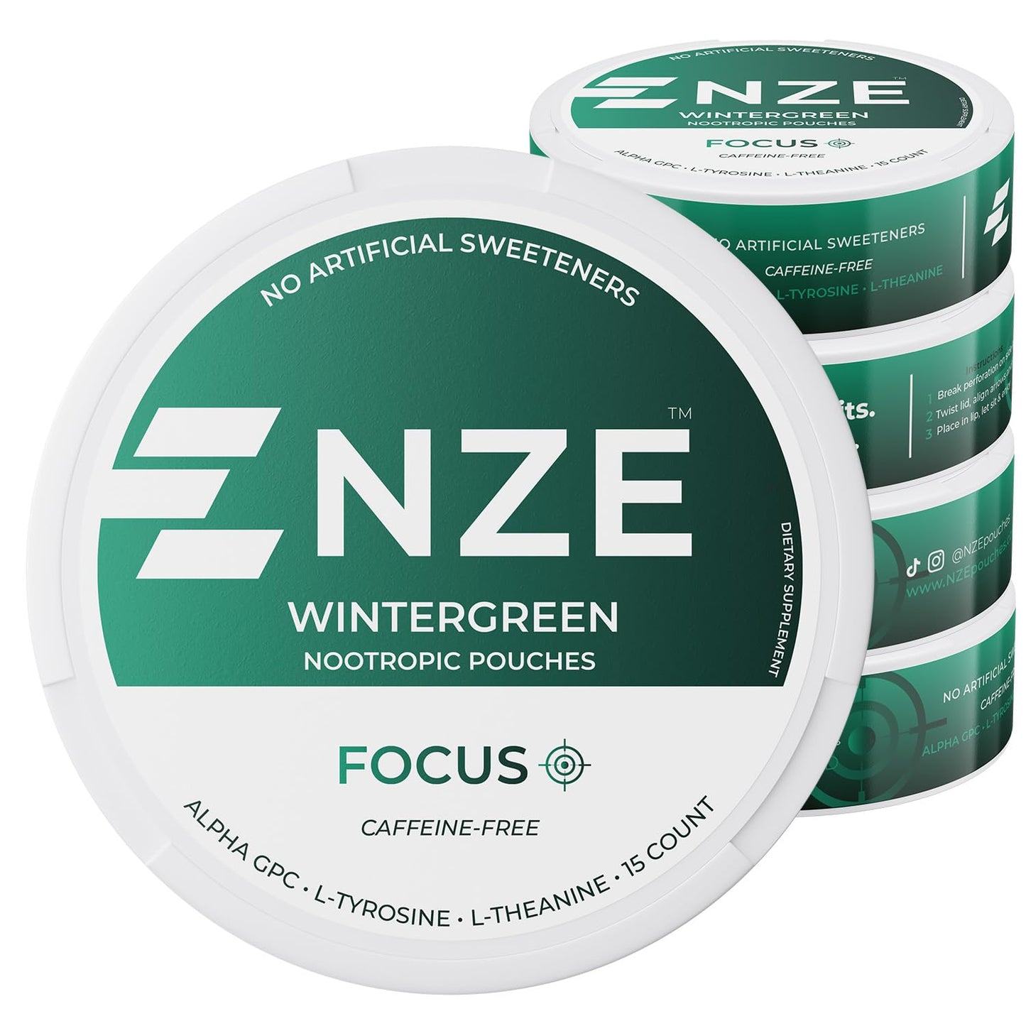 NZE Caffeine Free Nootropic Caplets with Alpha GPC, L-Tyrosine & L-Theanine, Wintergreen, 5 Caplets