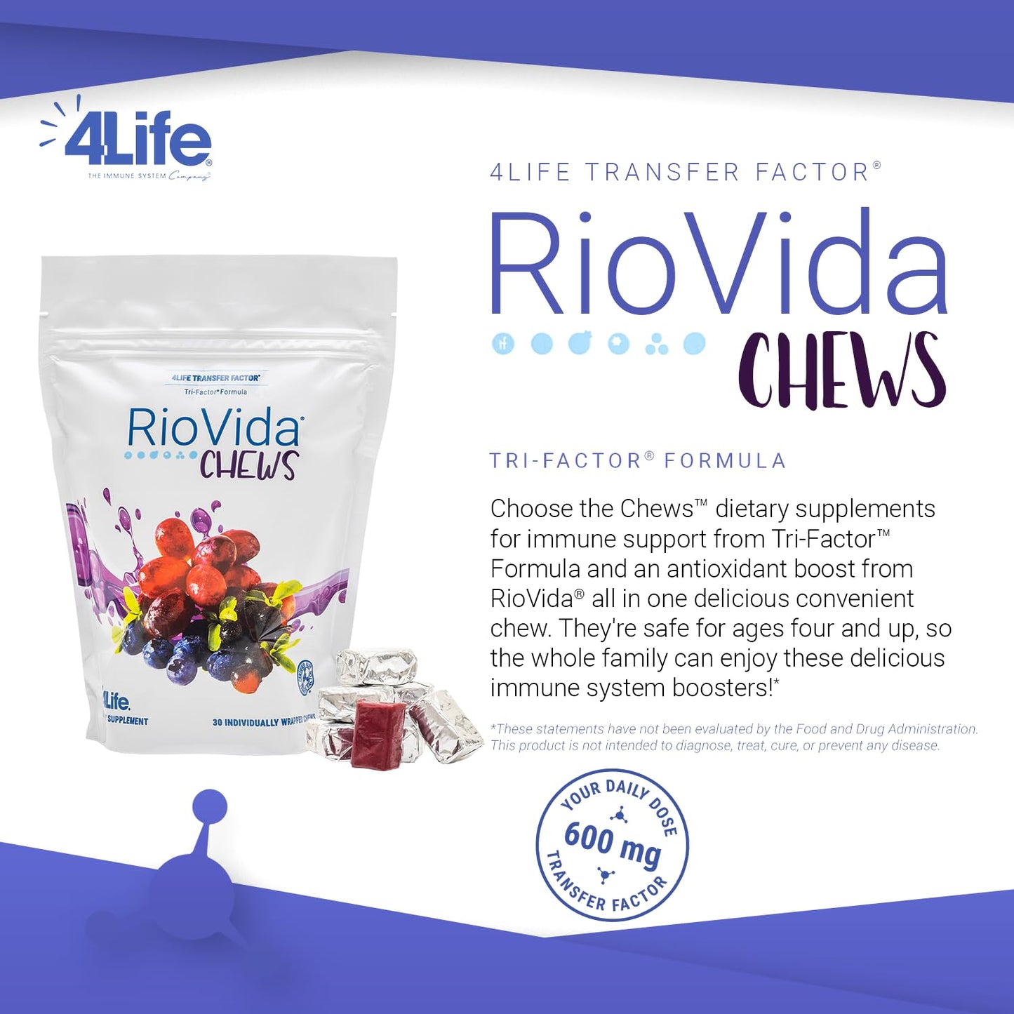 4Life RioVida Chews Berry Immune Support with Vitamin C, Chewable, 30 Chews