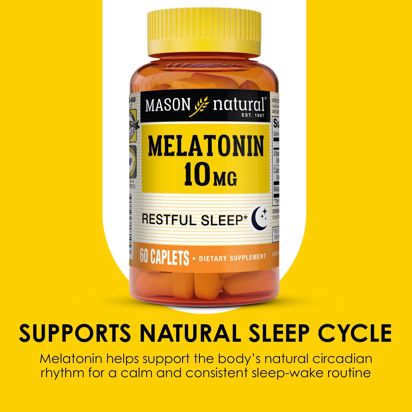 Mason Natural Melatonin 3 mg with B6 & Calcium Caplets, 60 Caplets
