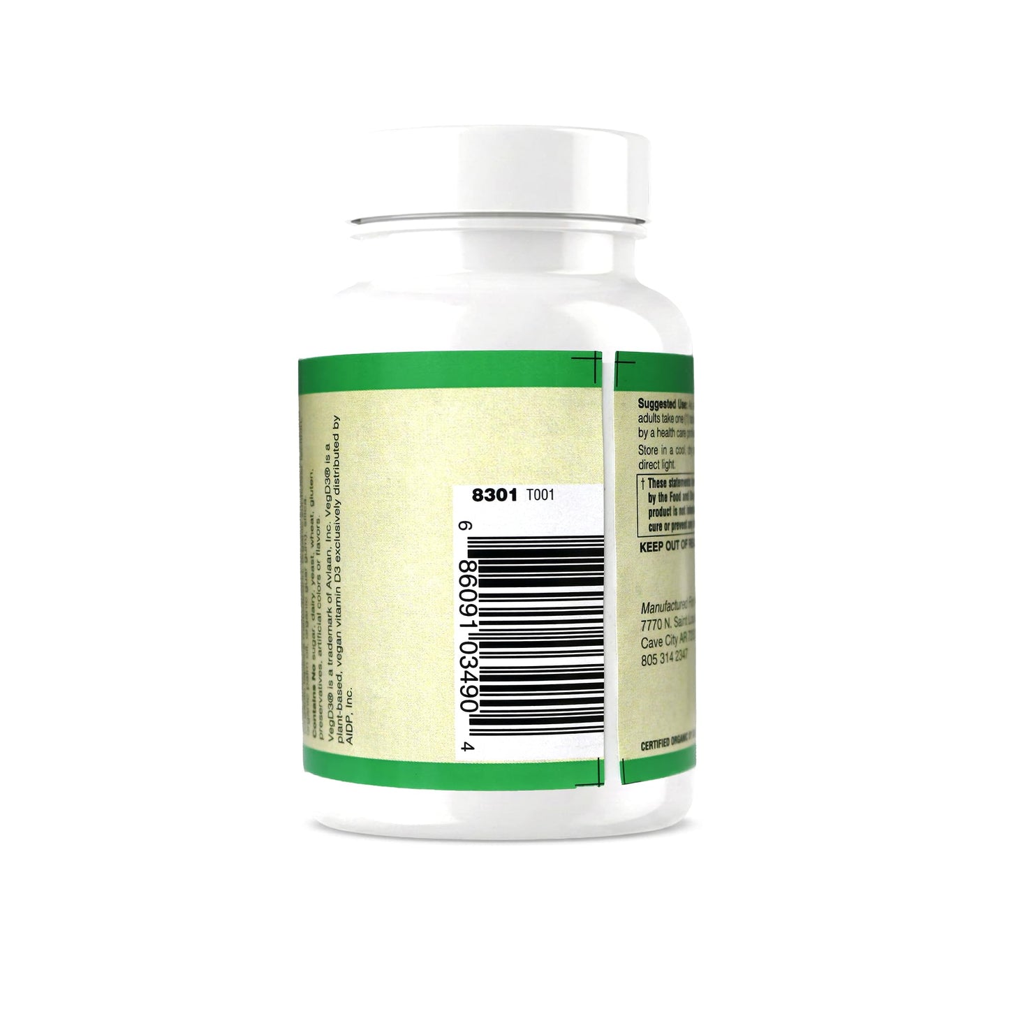 AlchePharma Vitamin D3 5,000 IU (125 mcg) Certified Organic Cholecalciferol from Algae, 60 Tablets