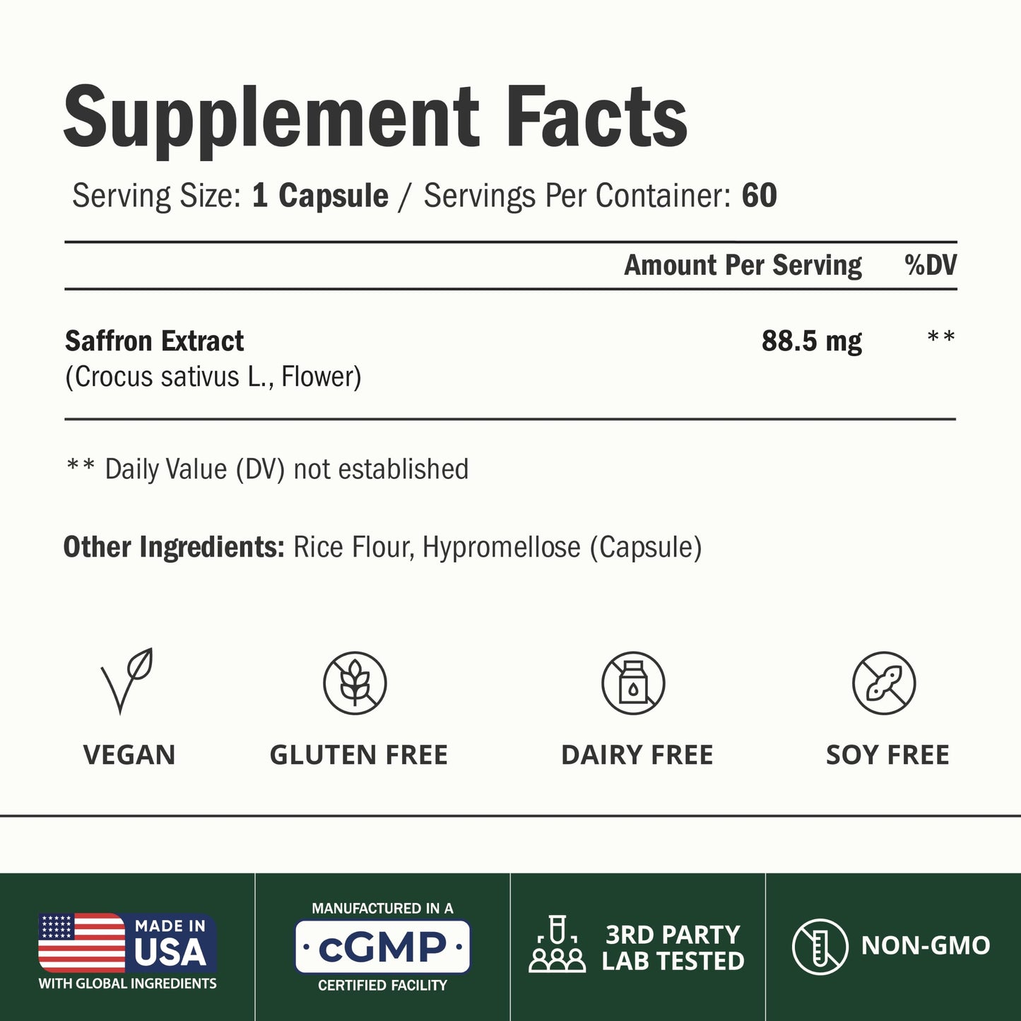 Vimerson Health Pure Saffron Extract 88.5mg for Mood Support and Eye Health – Vegan + Non-GMO – 60 Capsules