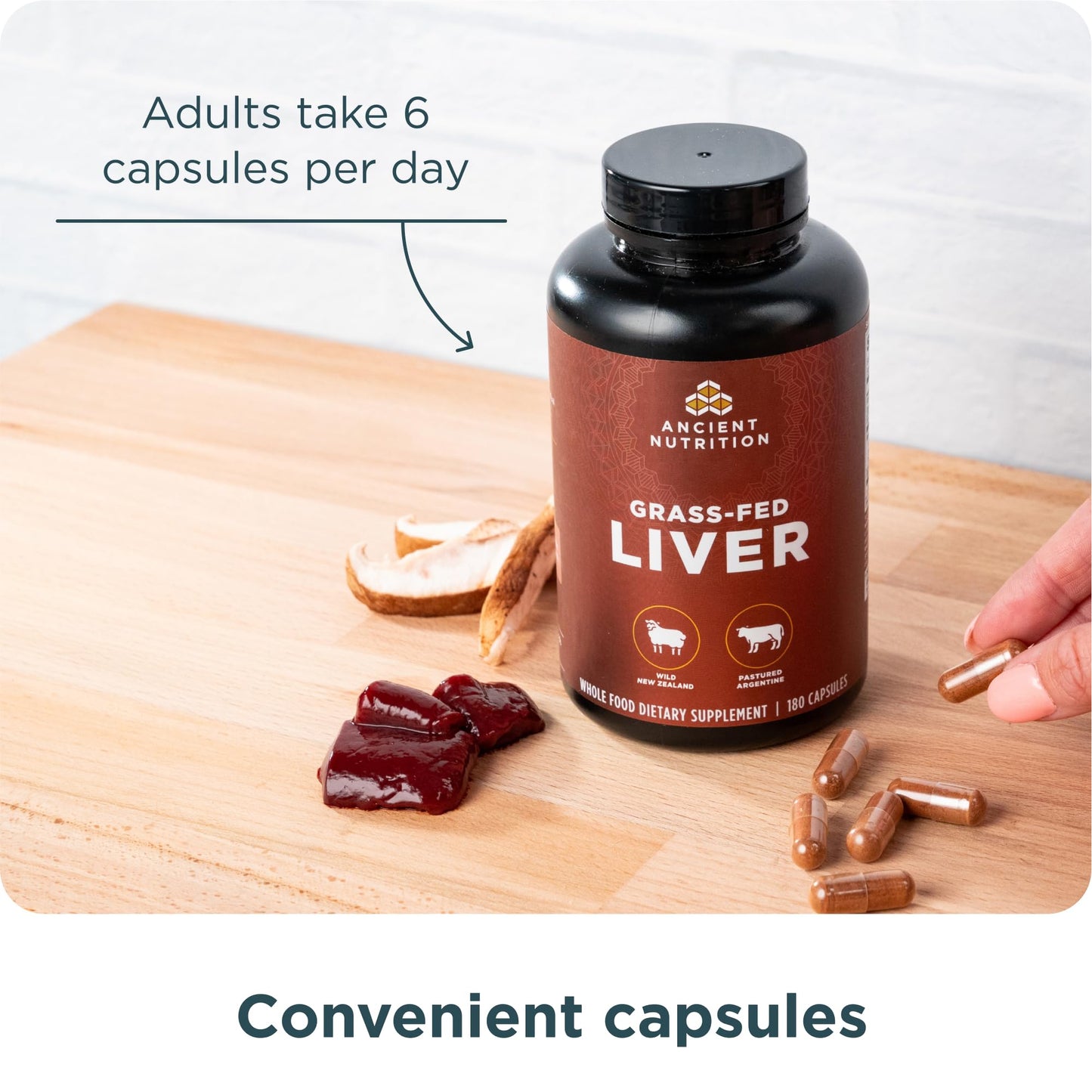 Ancient Nutrition Grass-Fed and Wild Beef & Lamb Liver Capsules 180 Count