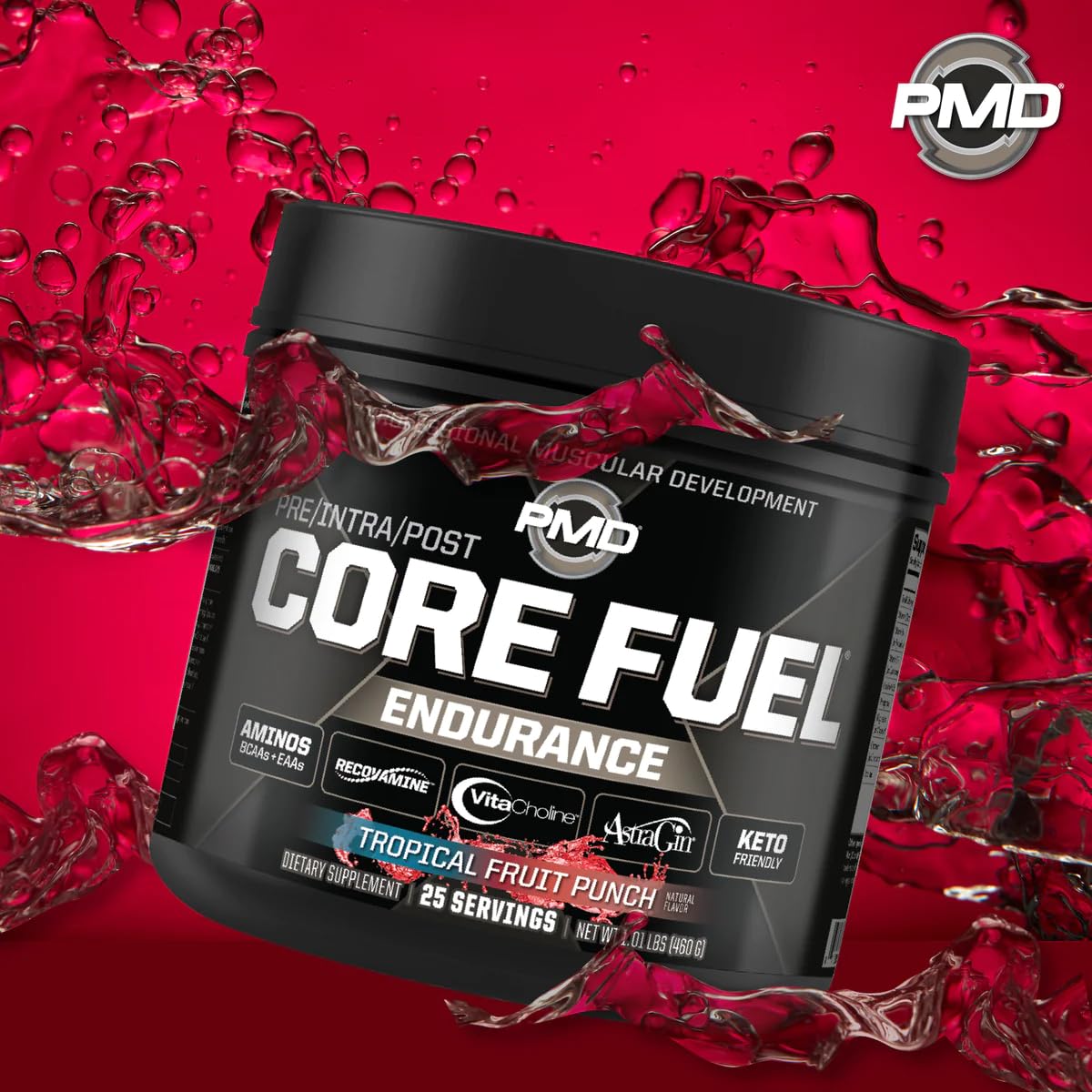 PMD Sports Core Fuel Endurance, Performance & Recovery - BCAAs, EAAs, Beta Alanine, Betaine Anhydrous, Glutamine, Electrolytes - Stim Free Tropical Fruit Punch Powder, 29.6 oz