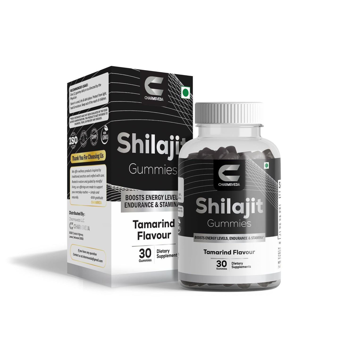 CHARMSVEDA Shilajit Gummies – Ashwagandha & Safed Musli – Tamarind Flavour Capsules, 30