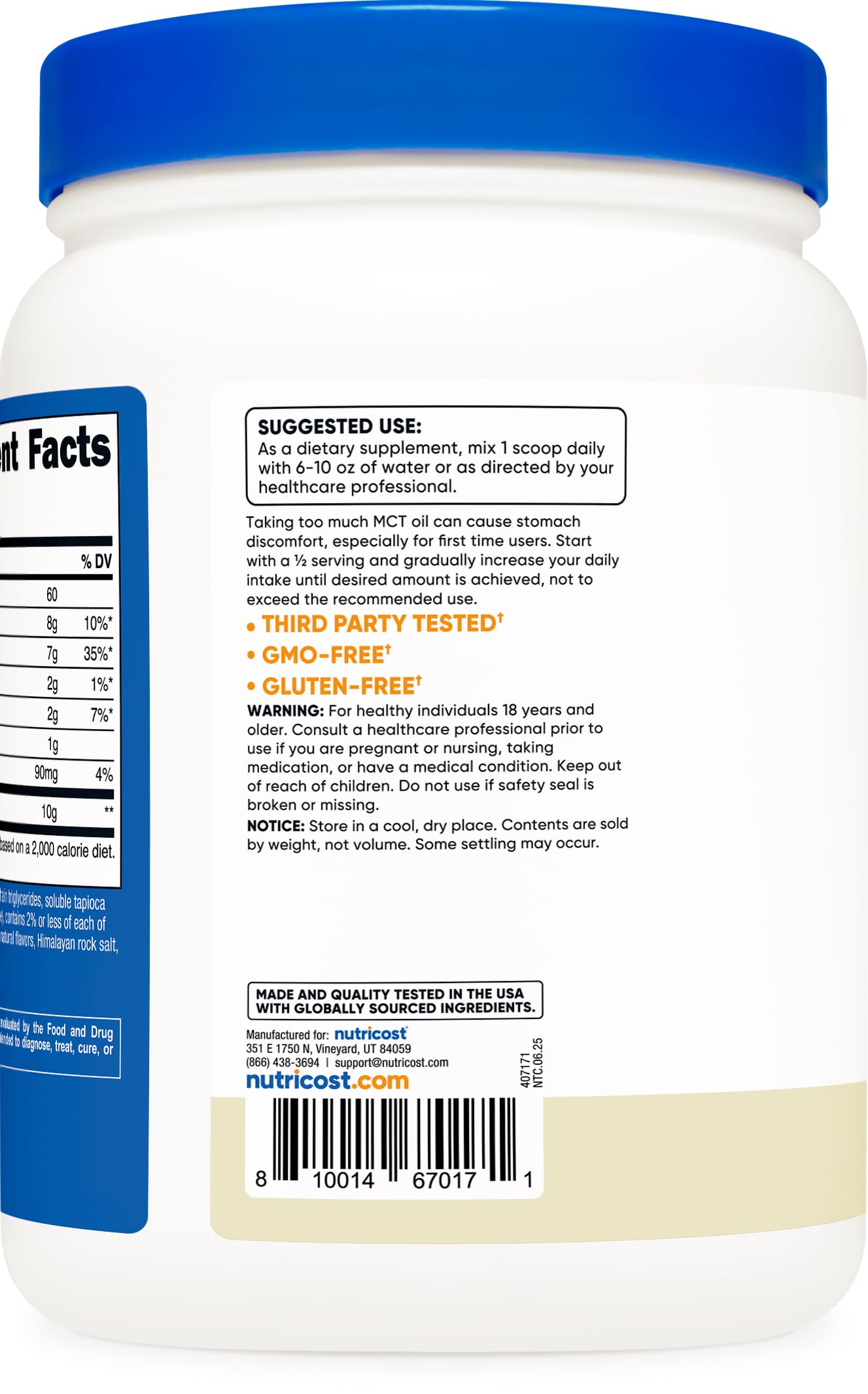 Nutricost Premium MCT Oil Powder (Vanilla) 16 oz