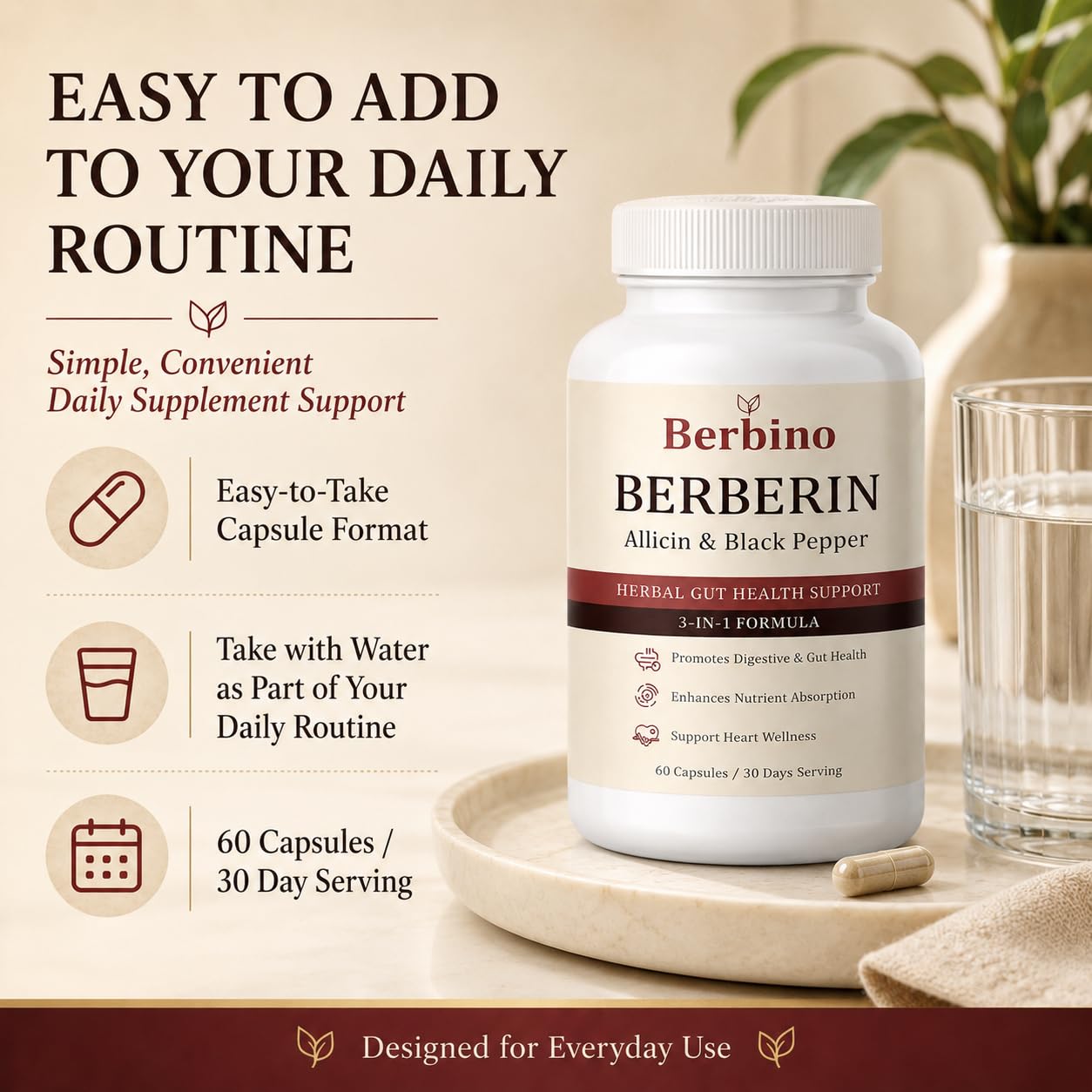 NEURODROPS Berbino Berberine Complex with Allicin & Black Pepper Extract Capsules, 60 Count