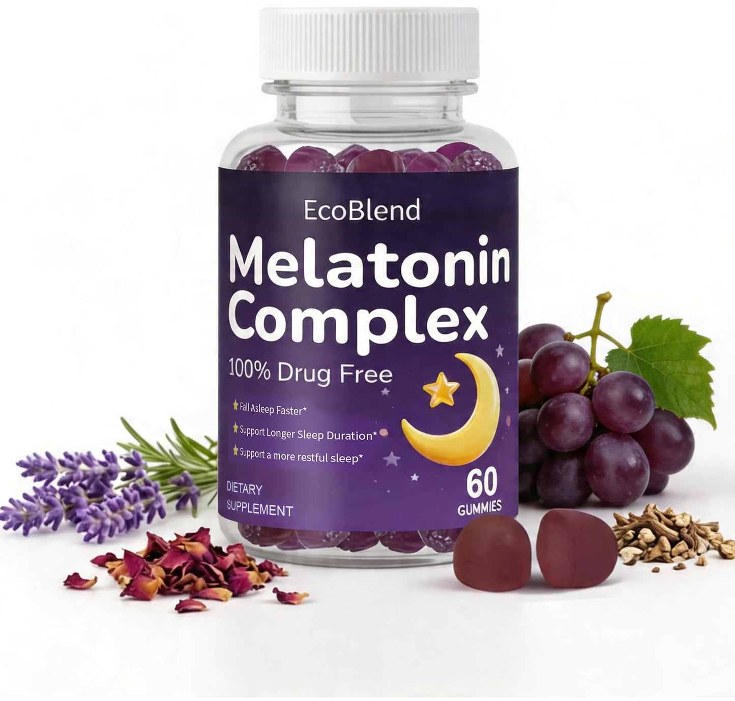 EcoBlend Sleep Gummies 10mg Melatonin Magnesium Sleep Supplement for Adults, Raspberry Flavor, 90 Gummies