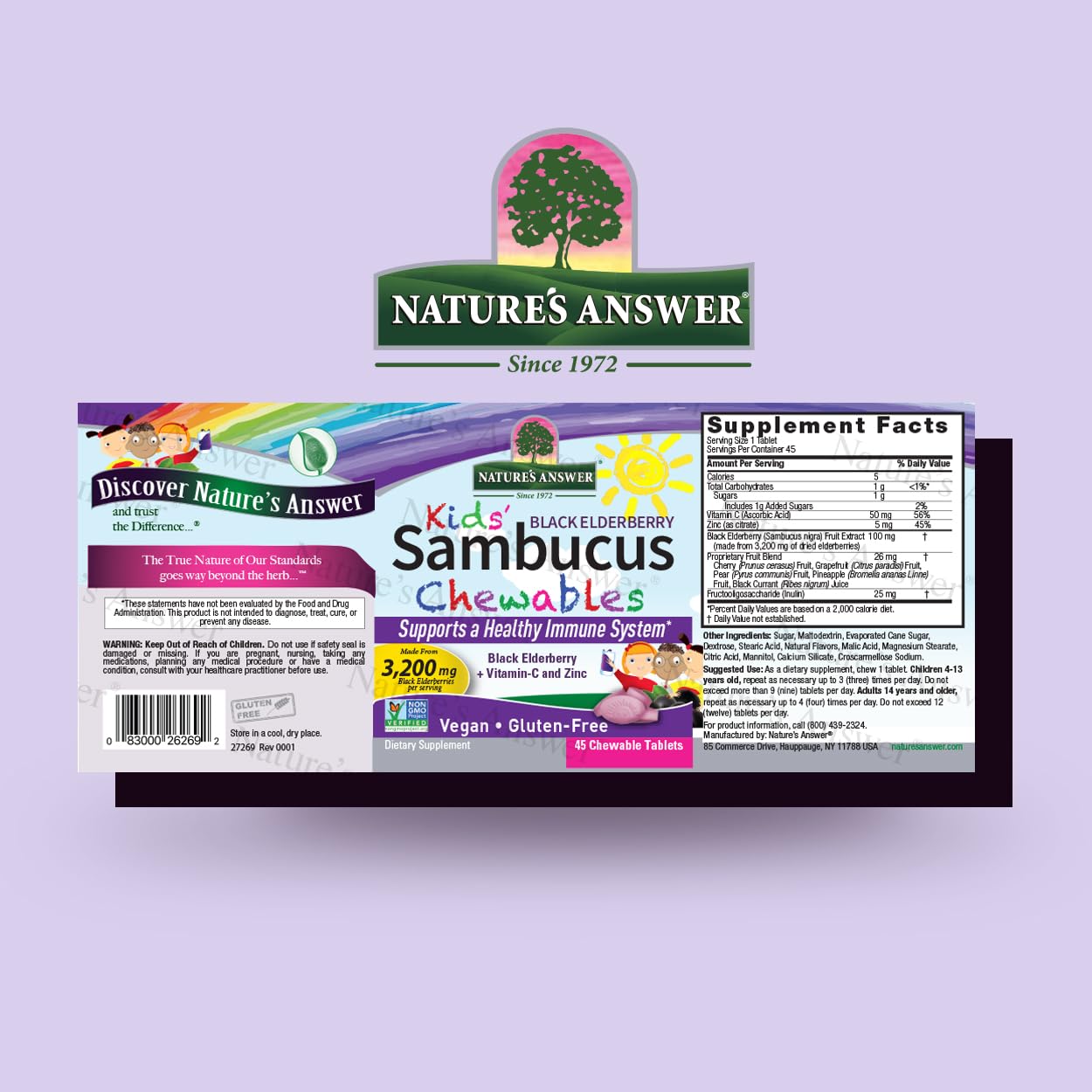 Nature's Answer Kids Sambucus Chewables 3200 mg Tablets, 45 Tablets