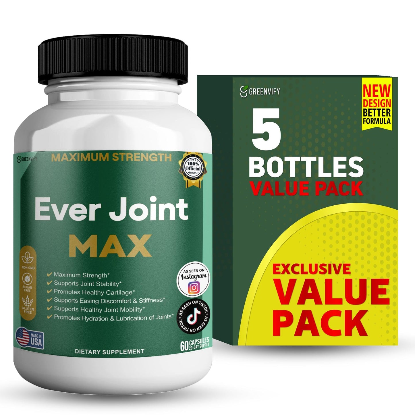 GREENVIFY Ever Joint MAX Joint Support Supplement Glucosamine Chondroitin Capsules 60 Capsules