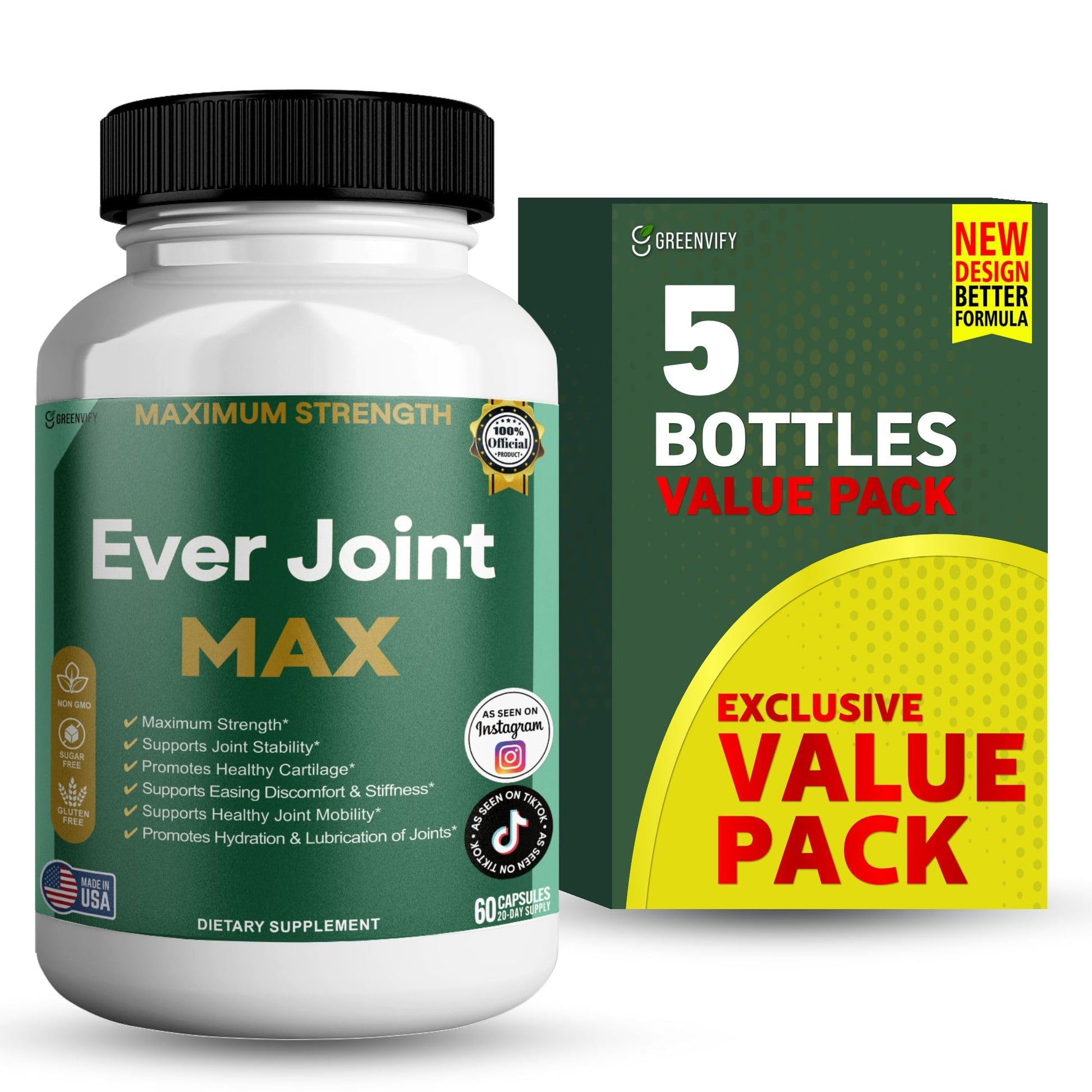 GREENVIFY Ever Joint MAX Joint Support Supplement Glucosamine Chondroitin Capsules 60 Capsules