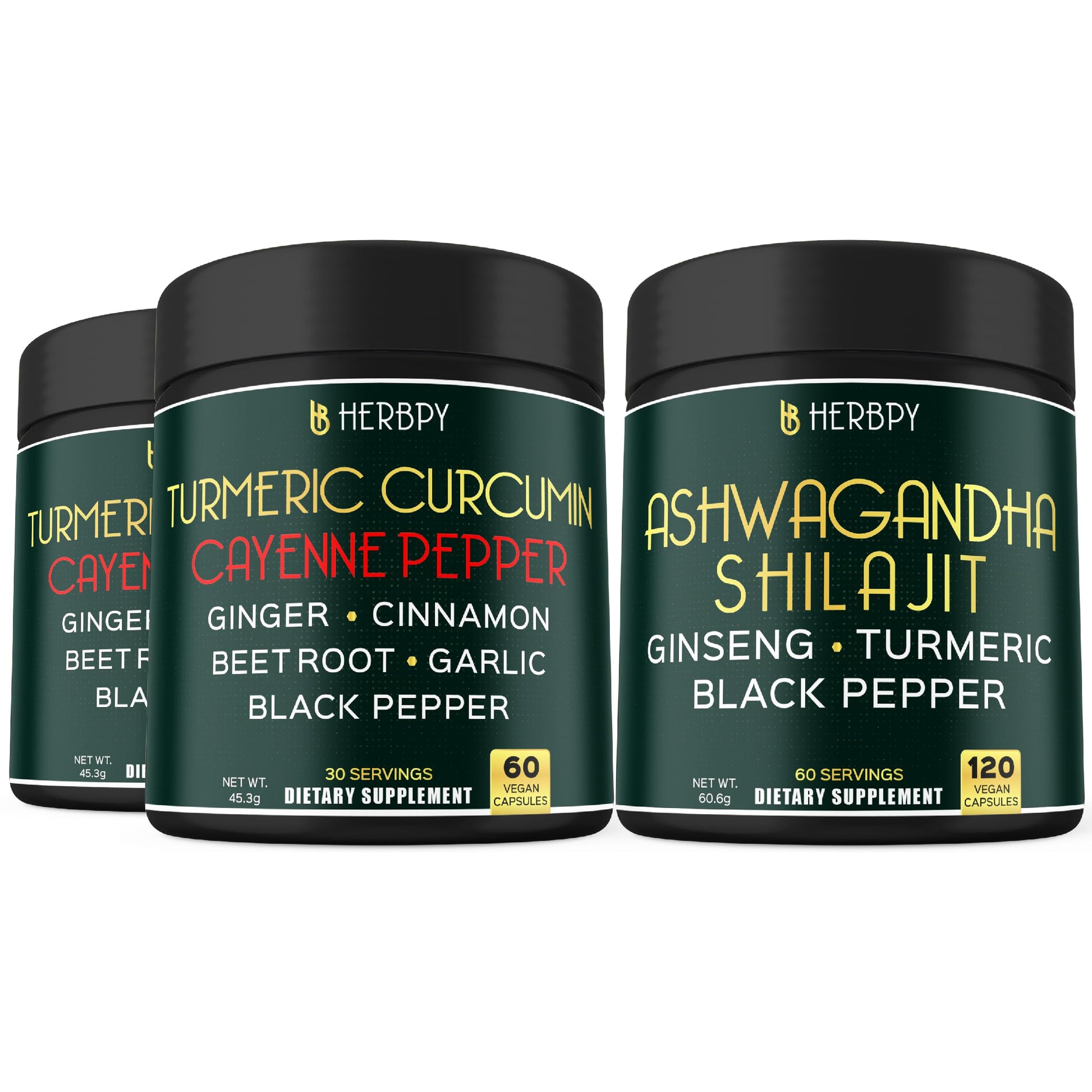 Herbpy Turmeric Root 7in1 & Ashwagandha 5in1 Capsules Bundle, 240 Count