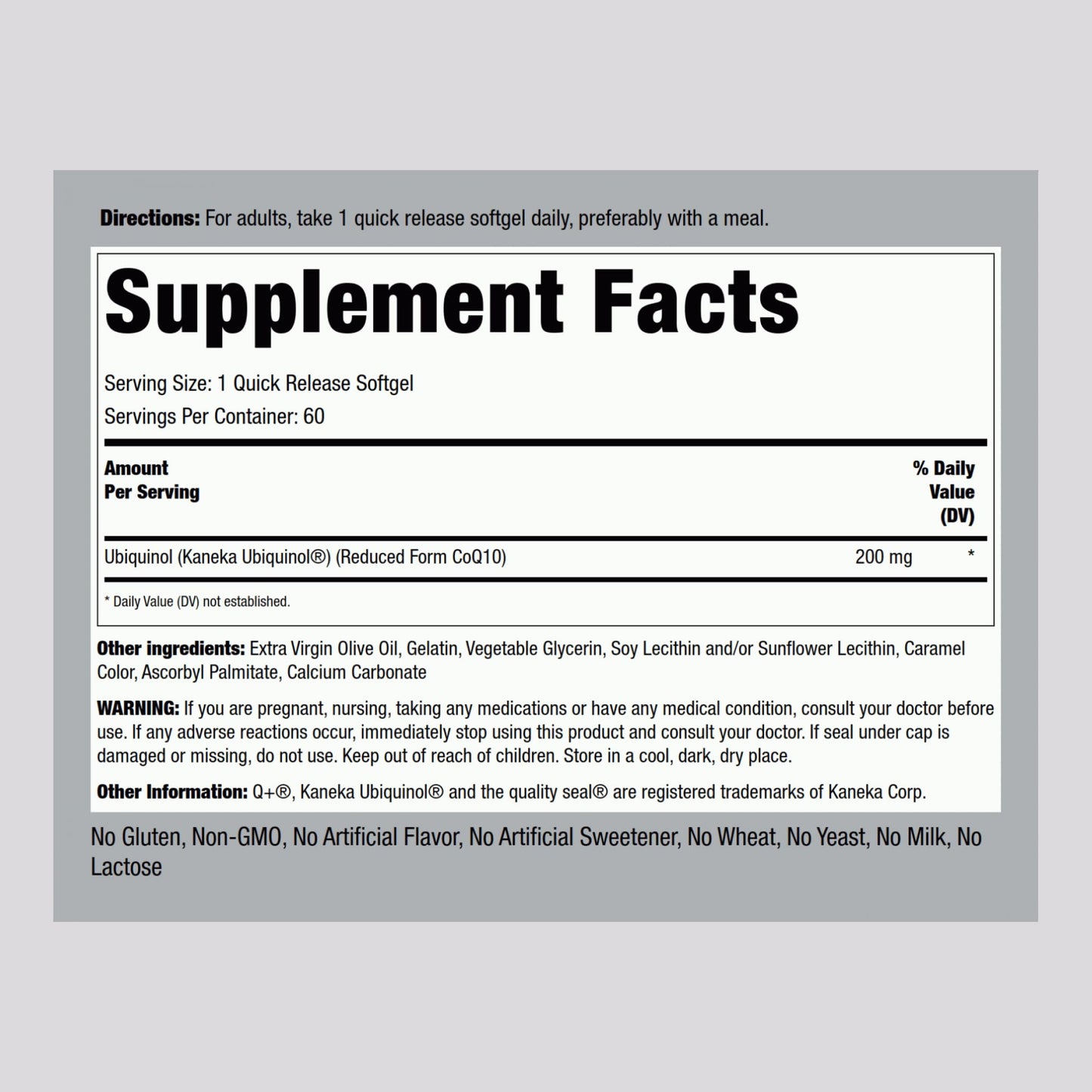 Piping Rock Ubiquinol 200mg Soft Gel 60 Count
