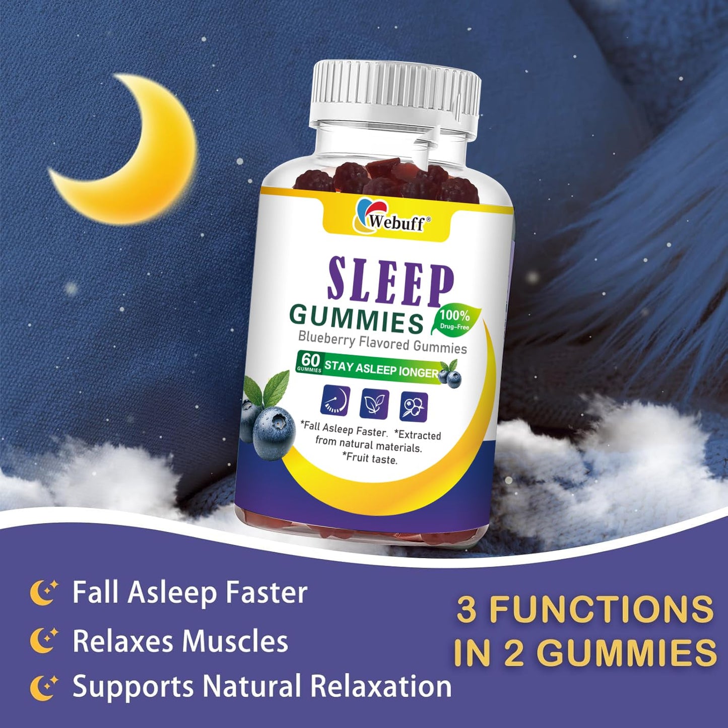 Webuff Sleep Gummies with 5mg Melatonin for Adults, 60 Gummies