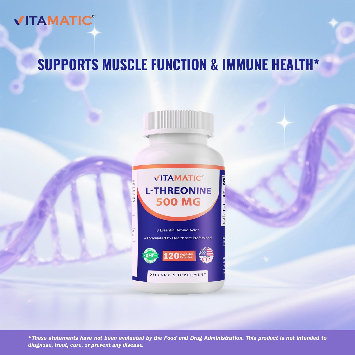 Vitamatic L-Threonine 500mg Capsules 120 Count