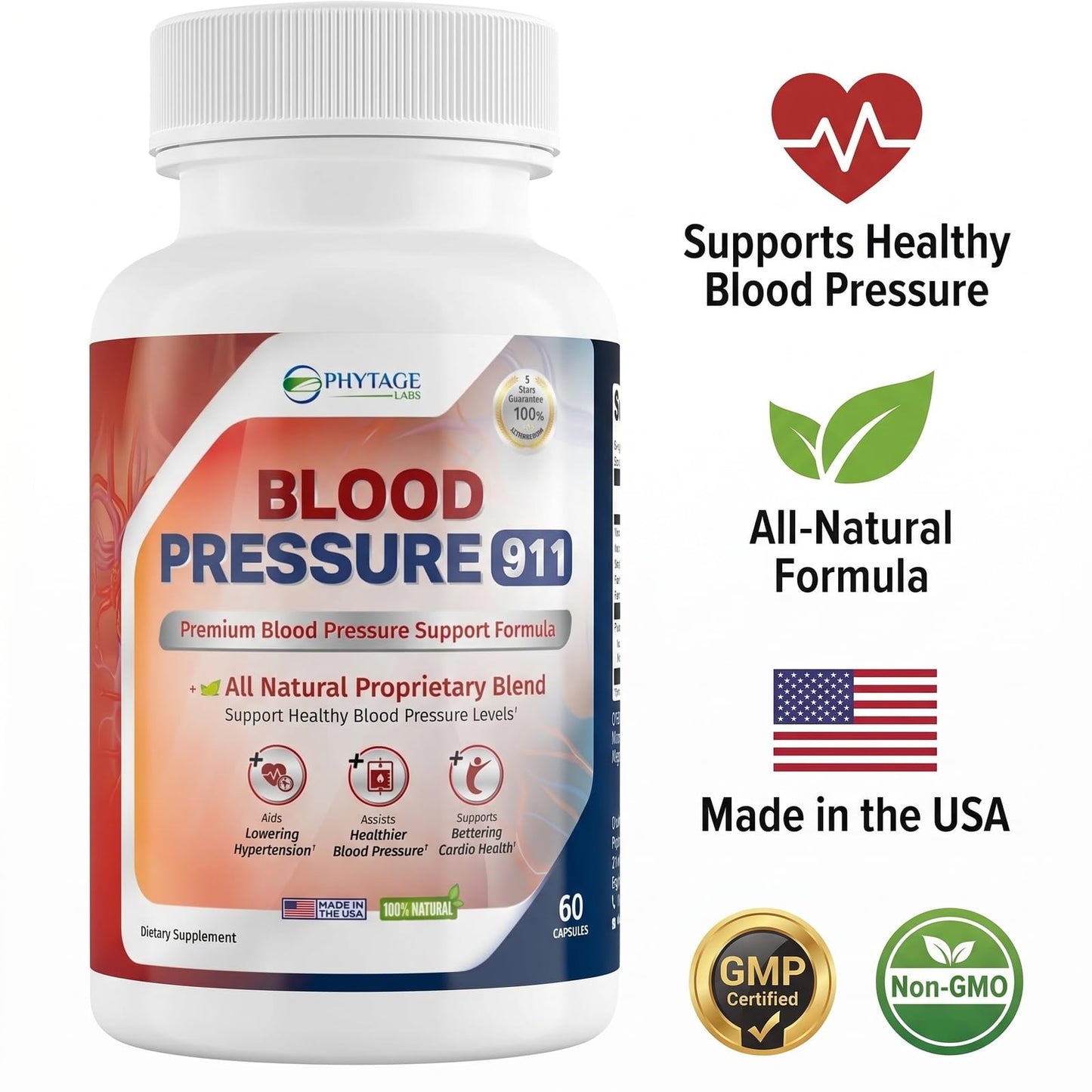 Phytage Labs Blood Pressure 911 Premium Supplement BP Support Capsule, 60 Capsules