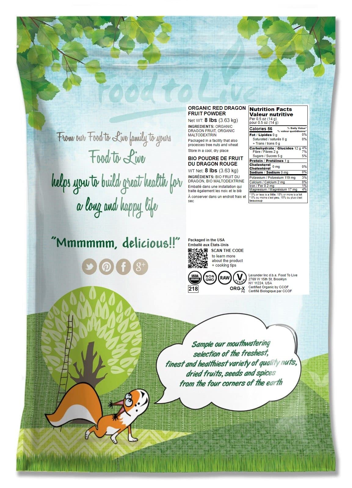 Food to Live Organic Dragon Fruit Juice Powder, 128