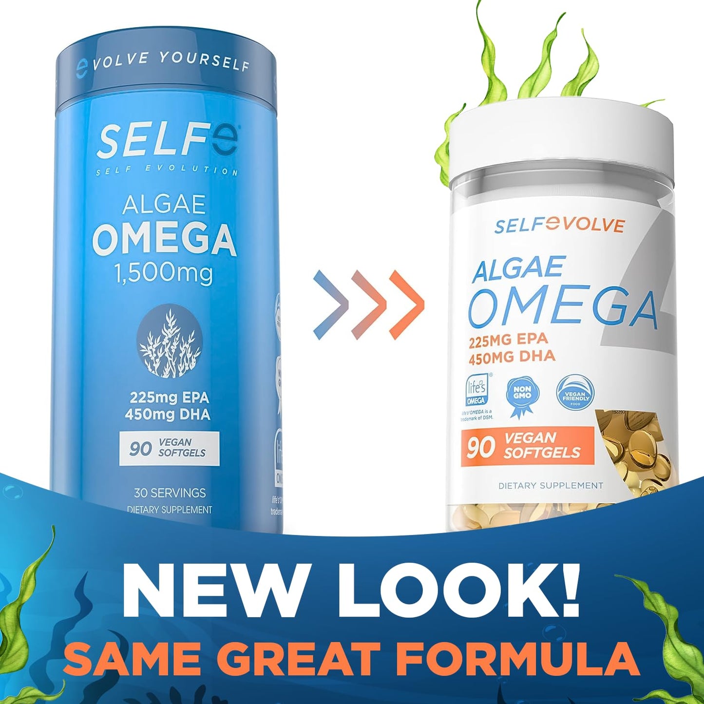 selfevolve Algae Omega 3 1,500mg - Vegan Supplement with Patented Life's Omega 3 - High Dose EPA & DHA - Better Than Fish Oil - Supports Heart, Brain, Joint Health - 90 Capsules