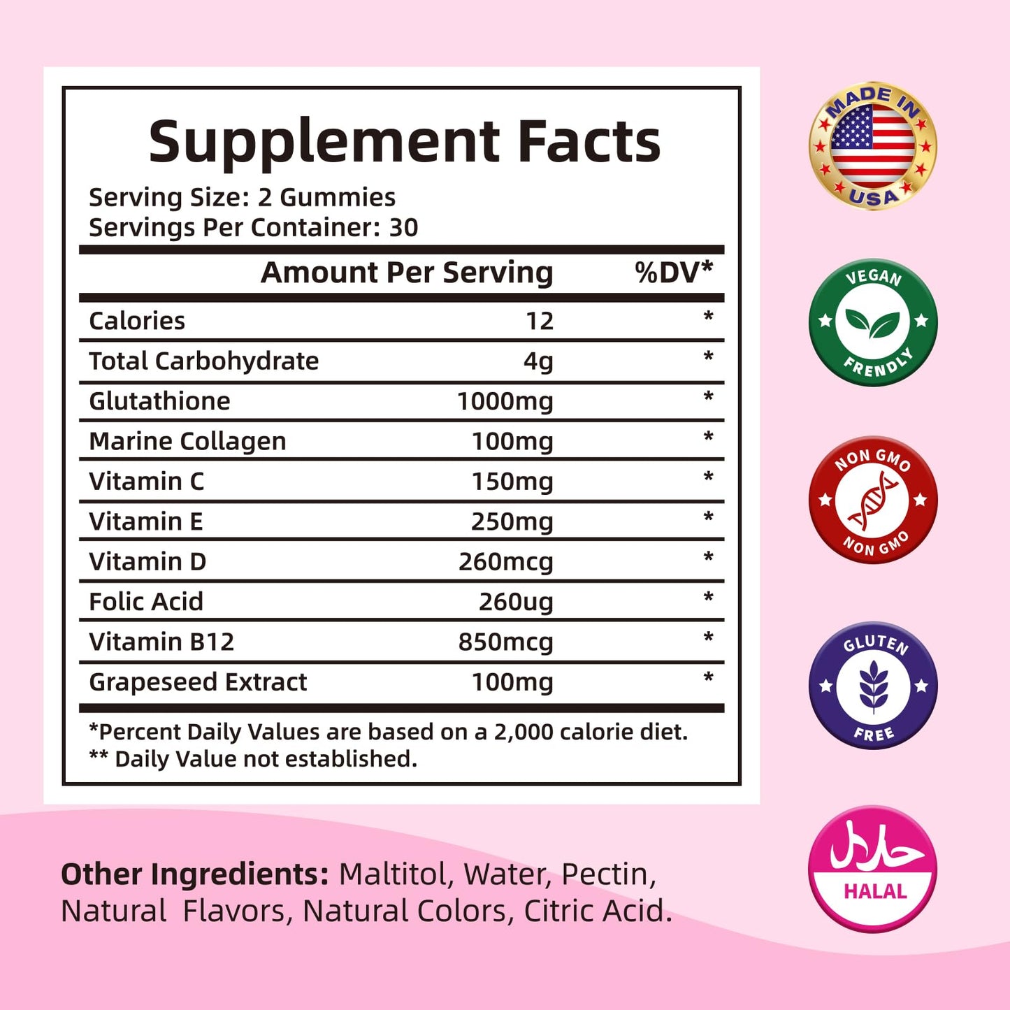 HEALOADING Glutathione Gummies 1000mg with Collagen & L-Glutamine, Vitamins C, E, D & B12, 60 Count