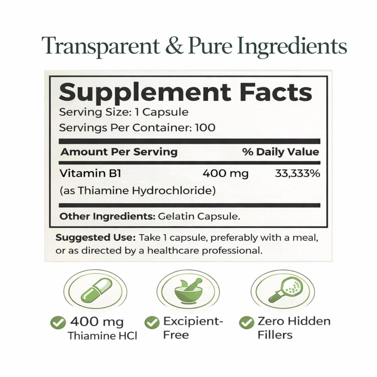 Dr Clark Store Vitamin B1 Thiamine 400mg 100 Capsules